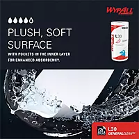 Wypall L30 General-Purpose Wipers - 11" x 10.40" - 70 Sheets/Roll - White - Perforated, Light Duty, Wet Strength, Soft