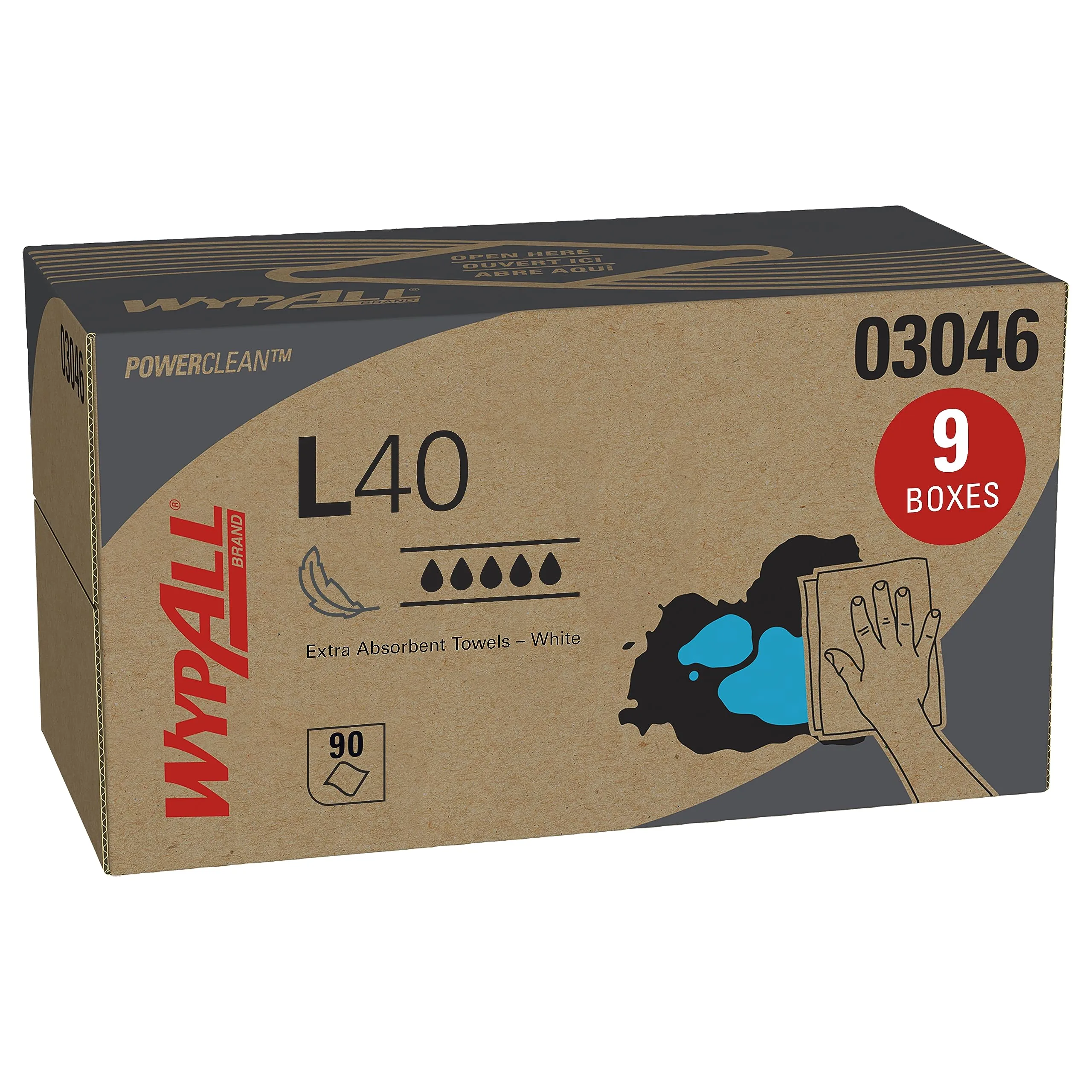 WypAll PowerClean L40 Cloths Extra Absorbent Wipes (03046) Pop-Up Box, 810 Total