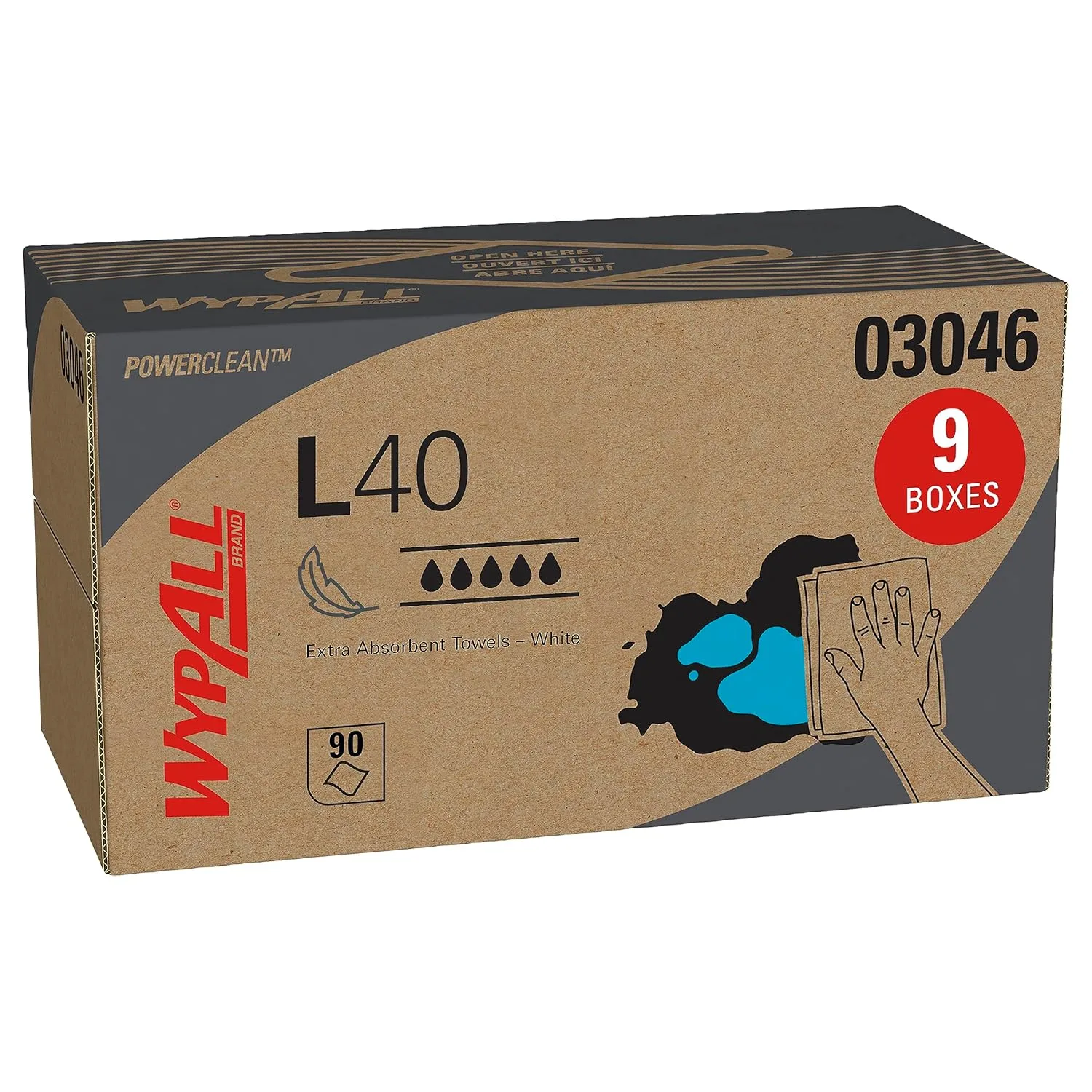 WypAll PowerClean L40 Cloths Extra Absorbent Wipes (03046) Pop-Up Box, 810 Total