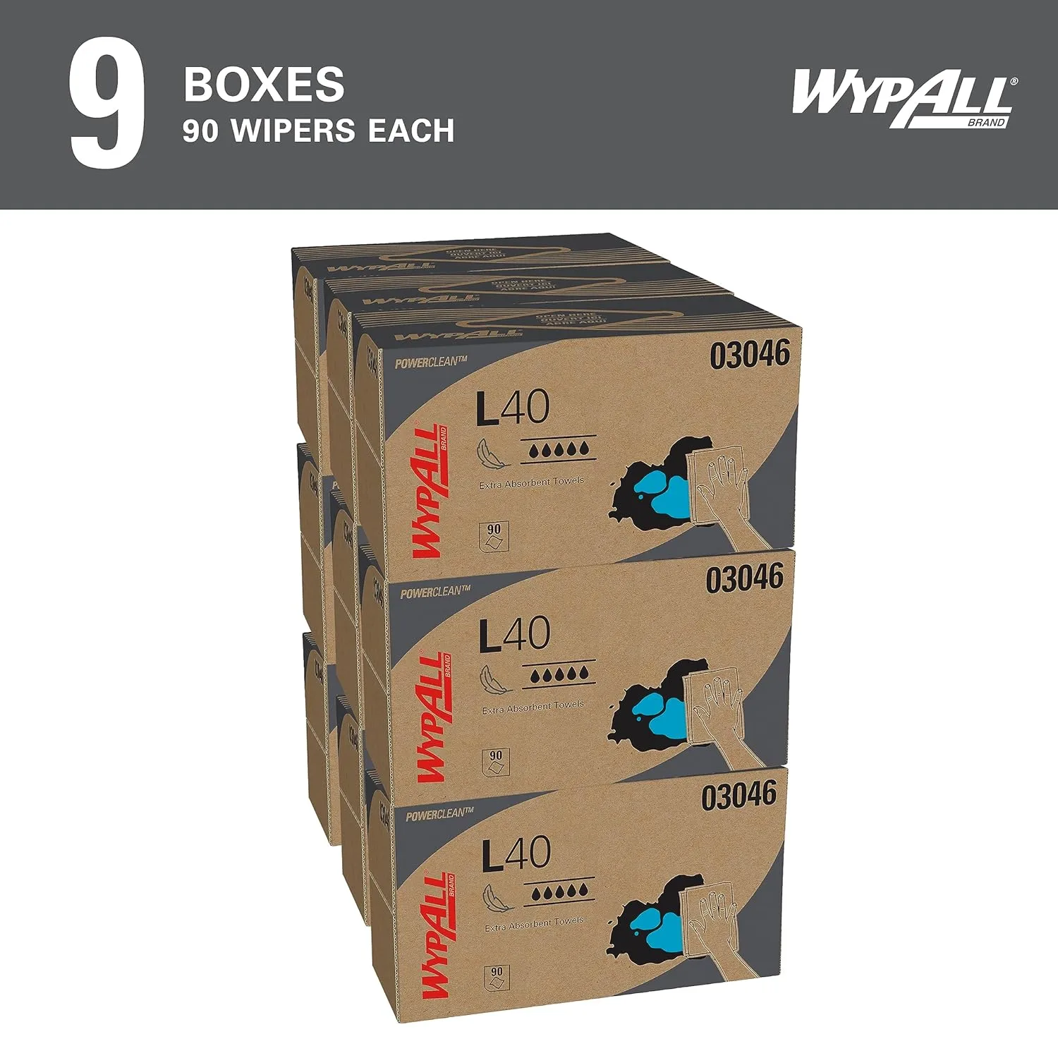WypAll PowerClean L40 Cloths Extra Absorbent Wipes (03046) Pop-Up Box, 810 Total