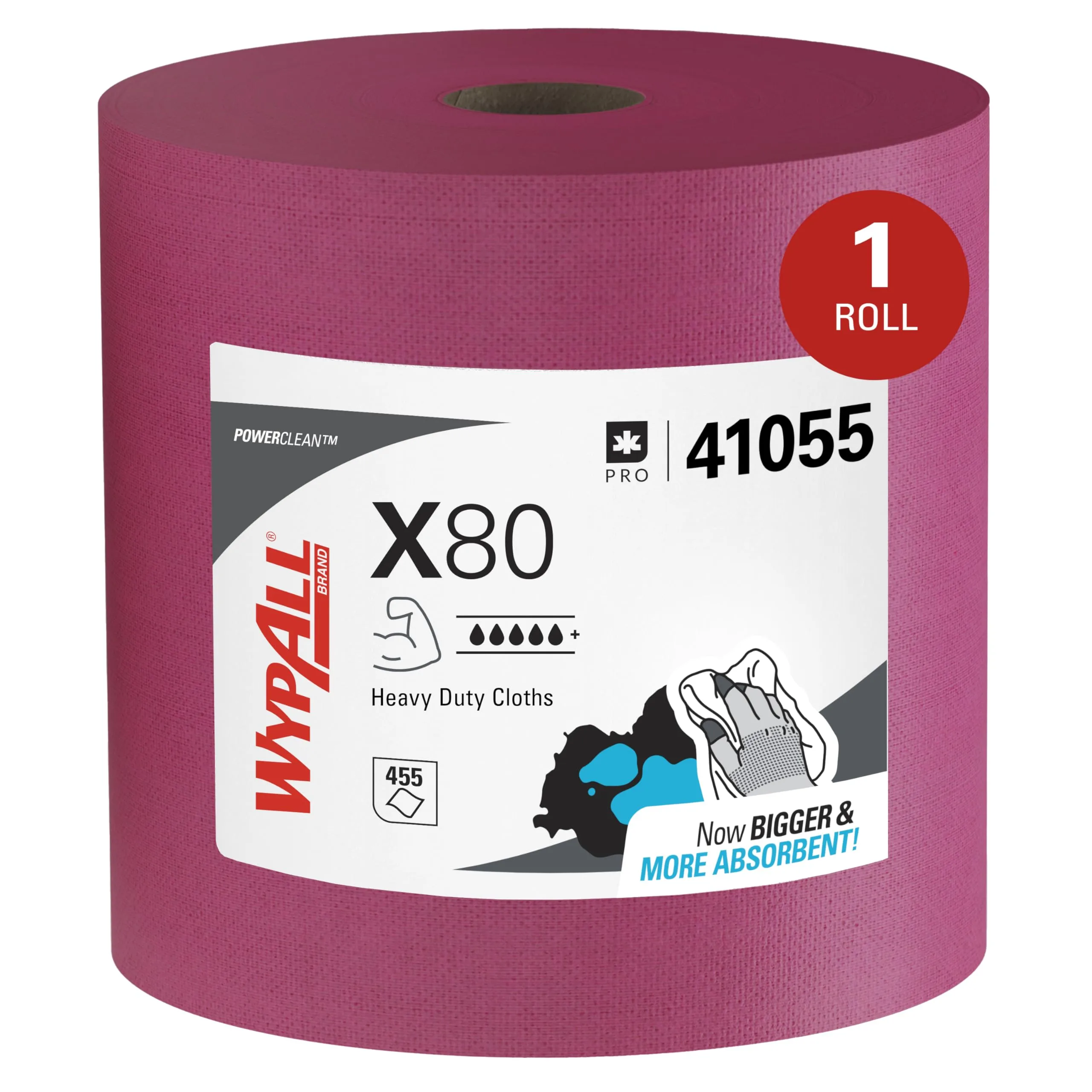 WypAll PowerClean X80 Cloths Heavy Duty Wipes, Jumbo Roll