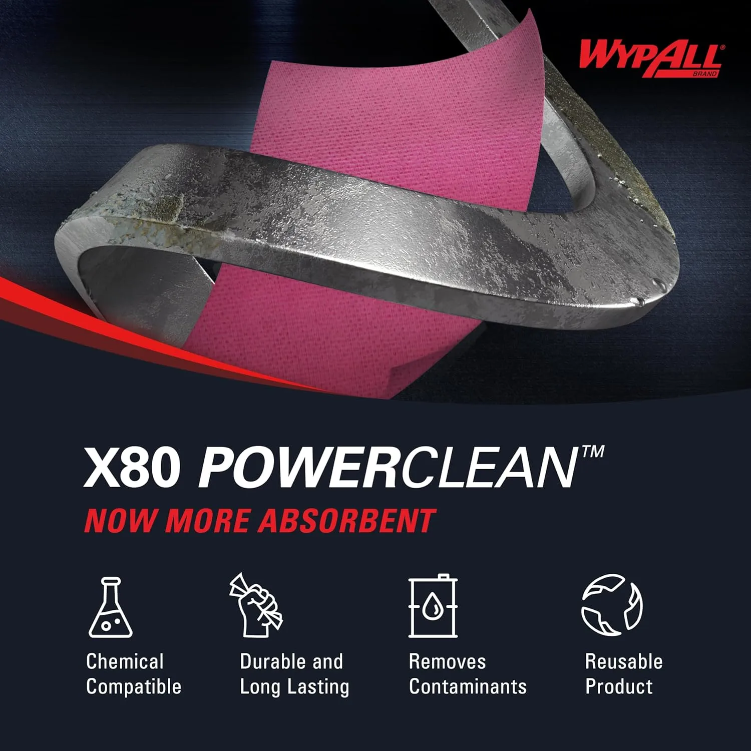 WypAll PowerClean X80 Cloths Heavy Duty Wipes, Jumbo Roll