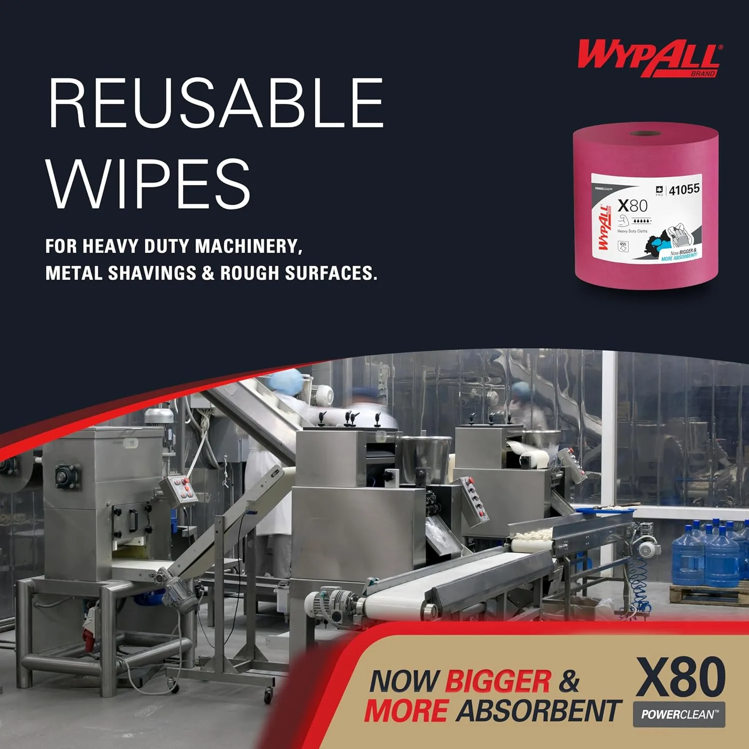 WypAll PowerClean X80 Cloths Heavy Duty Wipes, Jumbo Roll