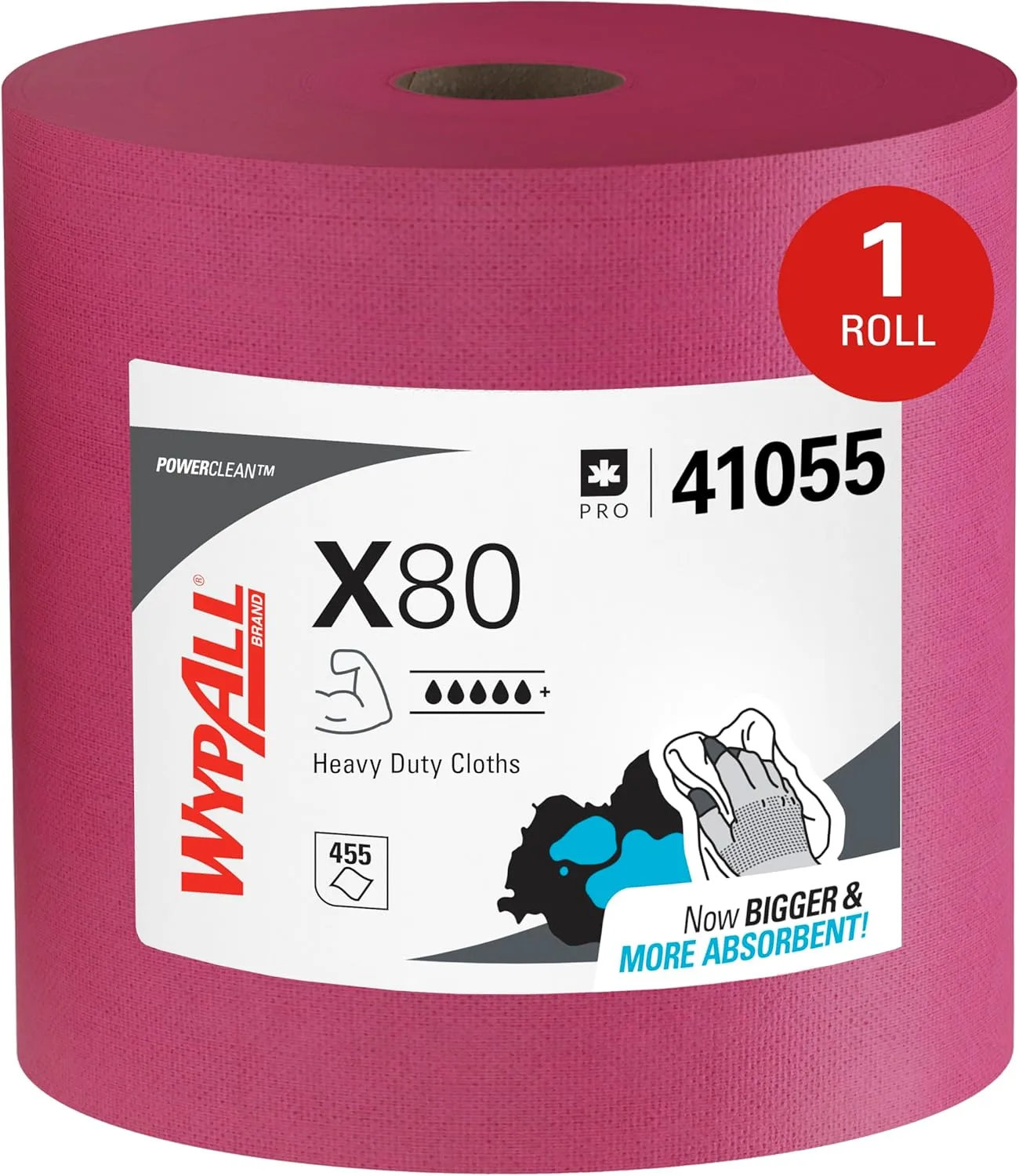 WypAll PowerClean X80 Cloths Heavy Duty Wipes, Jumbo Roll