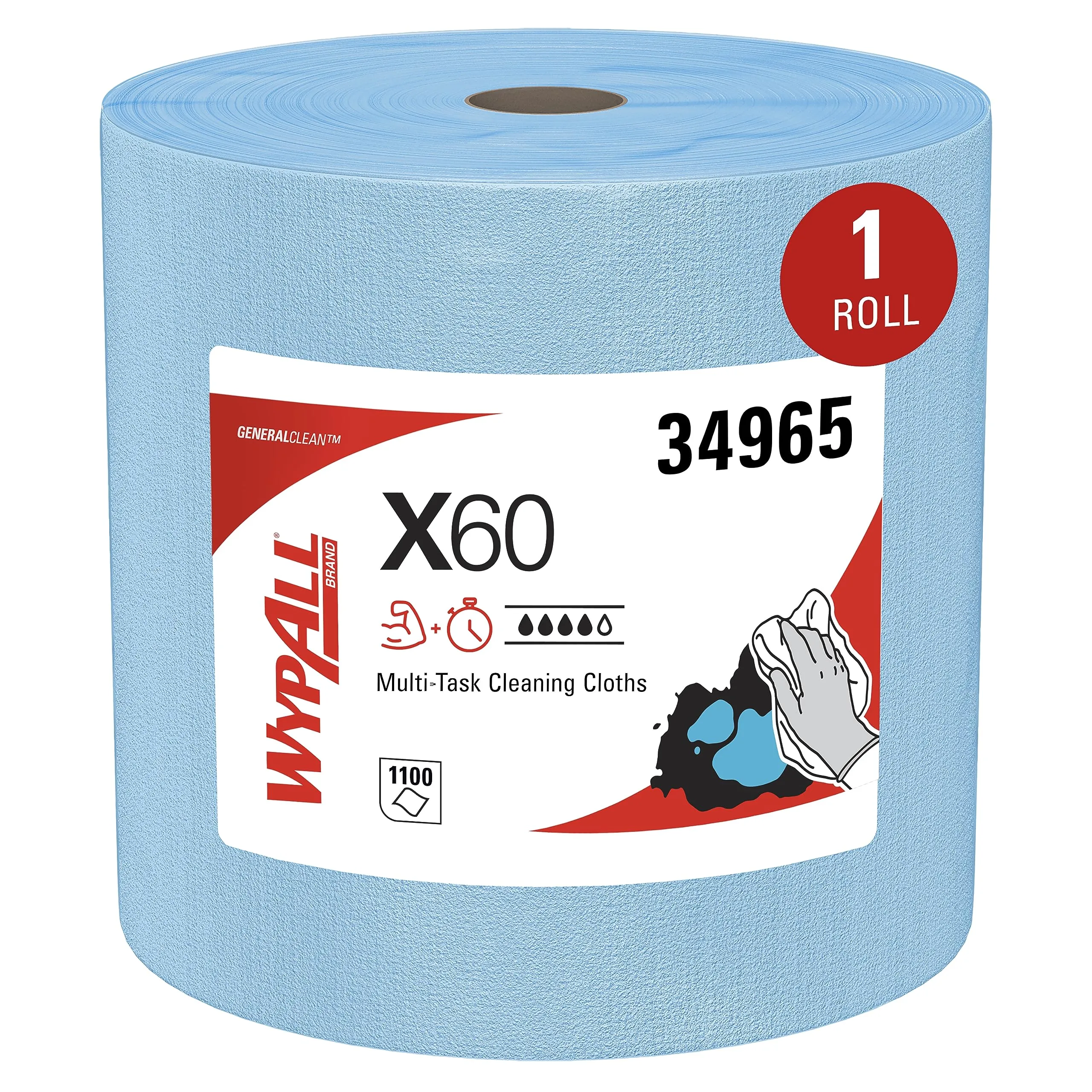 WypAll GeneralClean X60 Multi-Task Cleaning Cloths, Jumbo Roll, Blue, 1100 Sheets