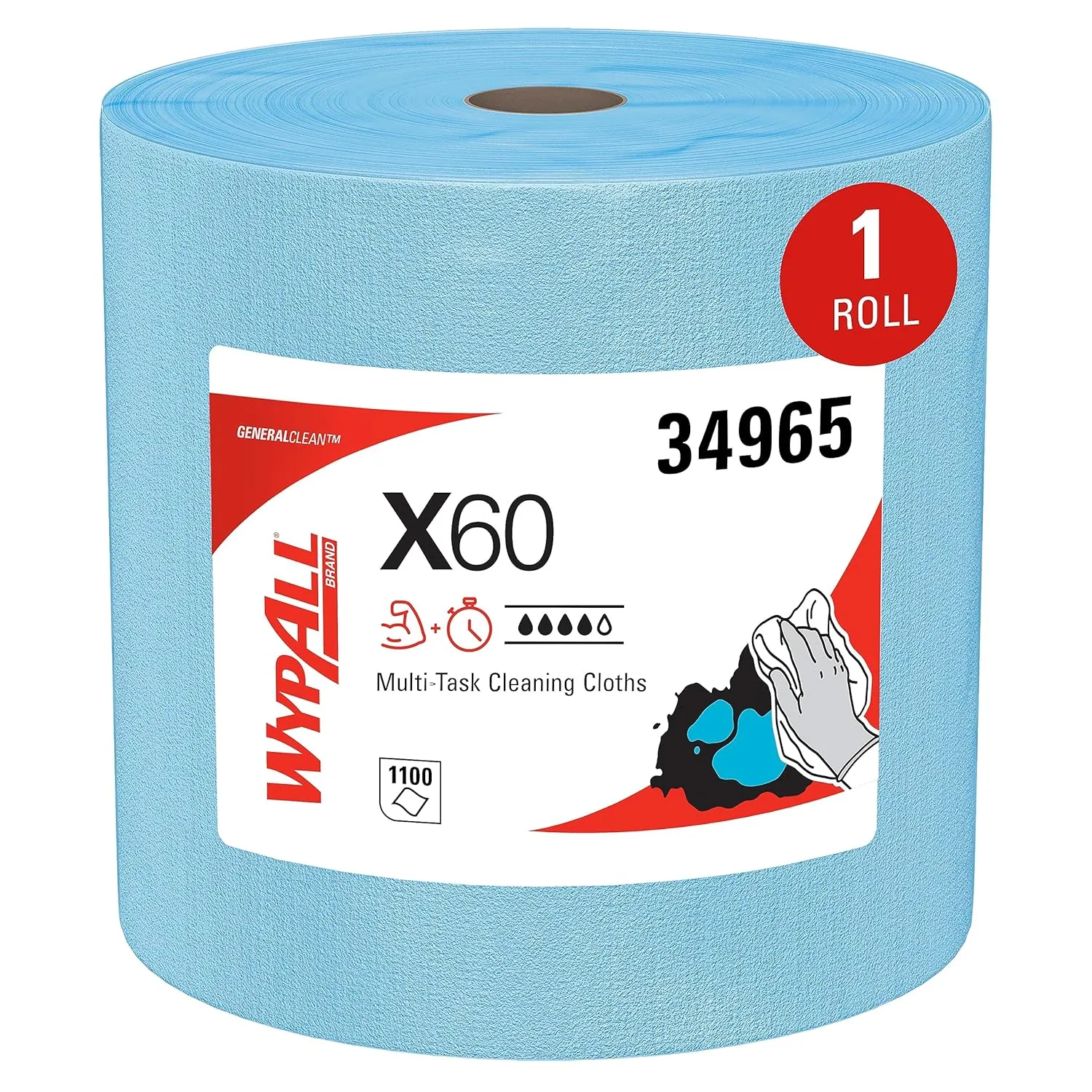 WypAll GeneralClean X60 Multi-Task Cleaning Cloths, Jumbo Roll, Blue, 1100 Sheets