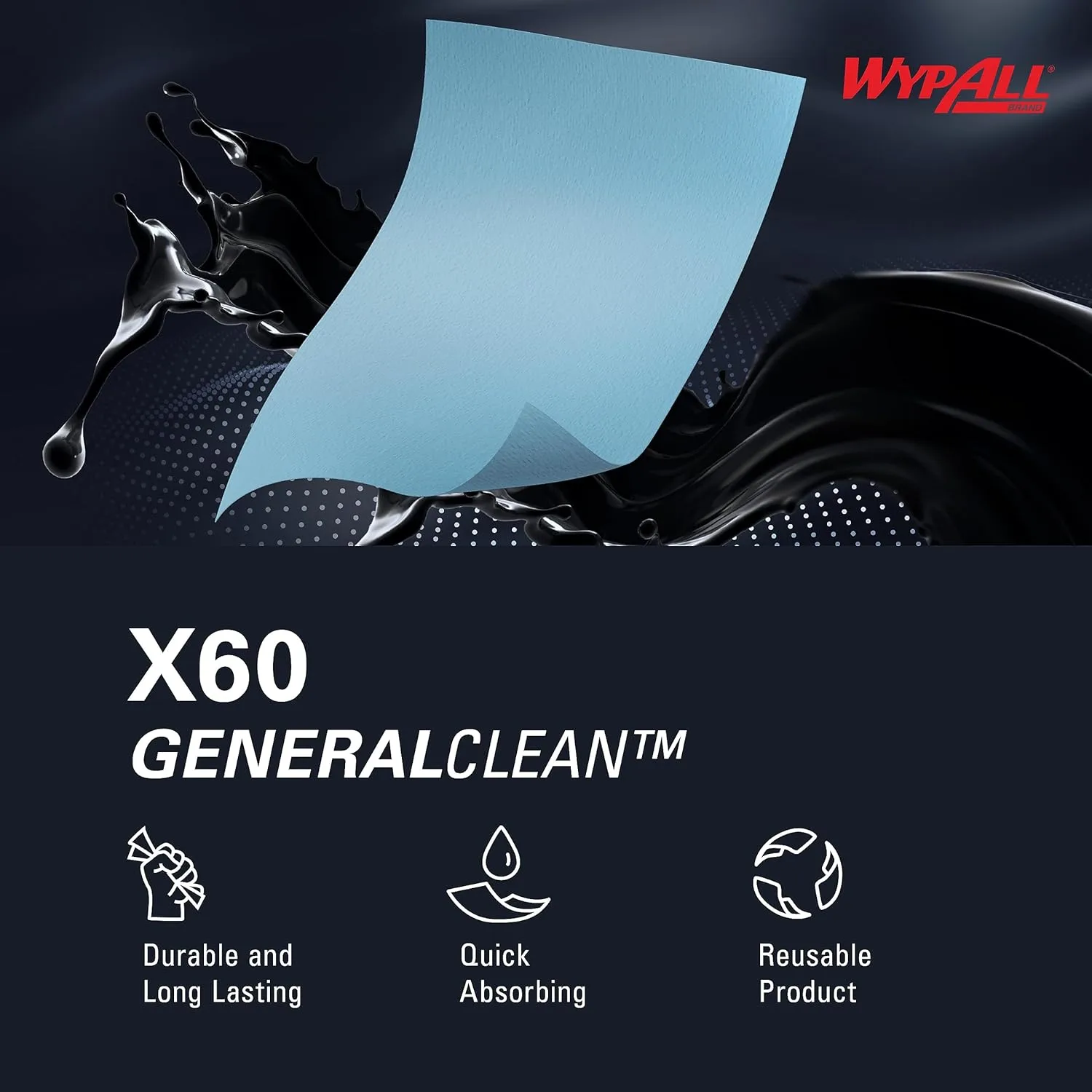 WypAll GeneralClean X60 Multi-Task Cleaning Cloths, Jumbo Roll, Blue, 1100 Sheets