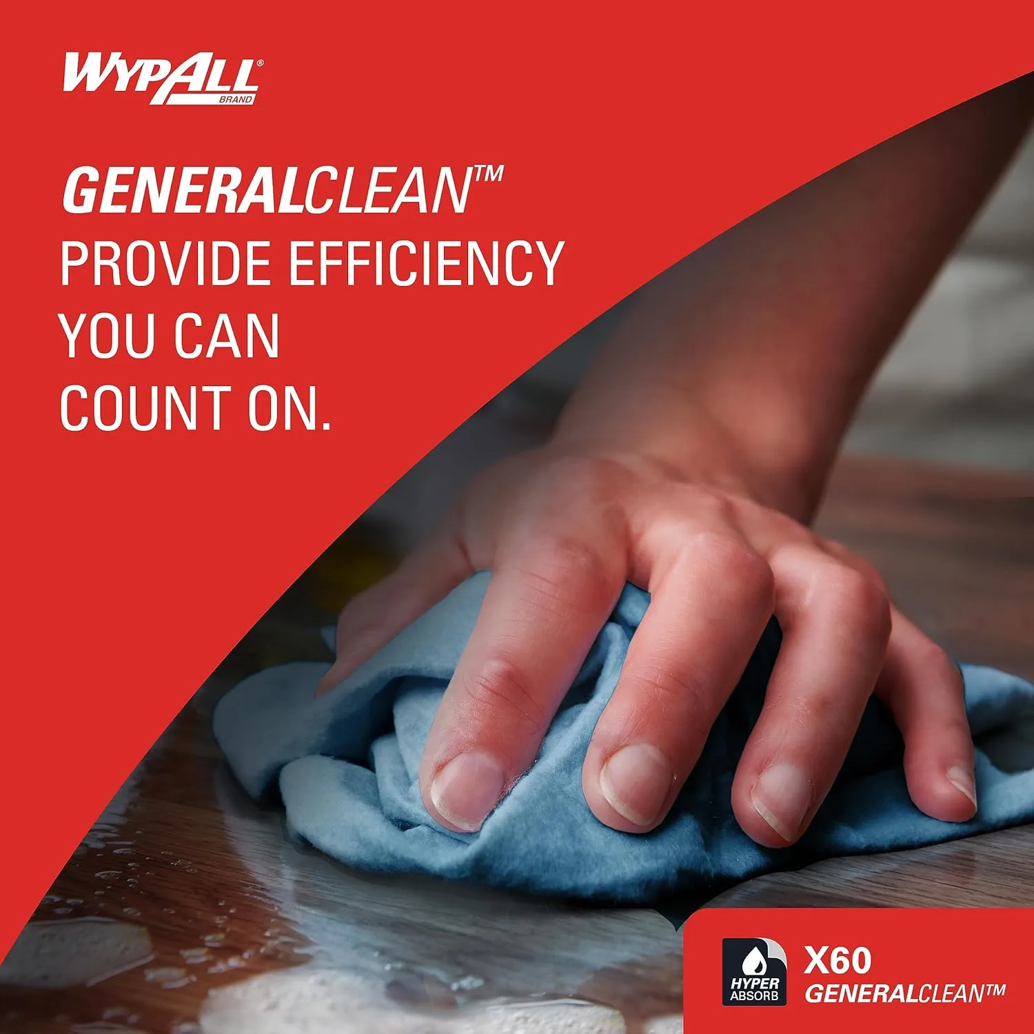 WypAll GeneralClean X60 Multi-Task Cleaning Cloths, Jumbo Roll, Blue, 1100 Sheets