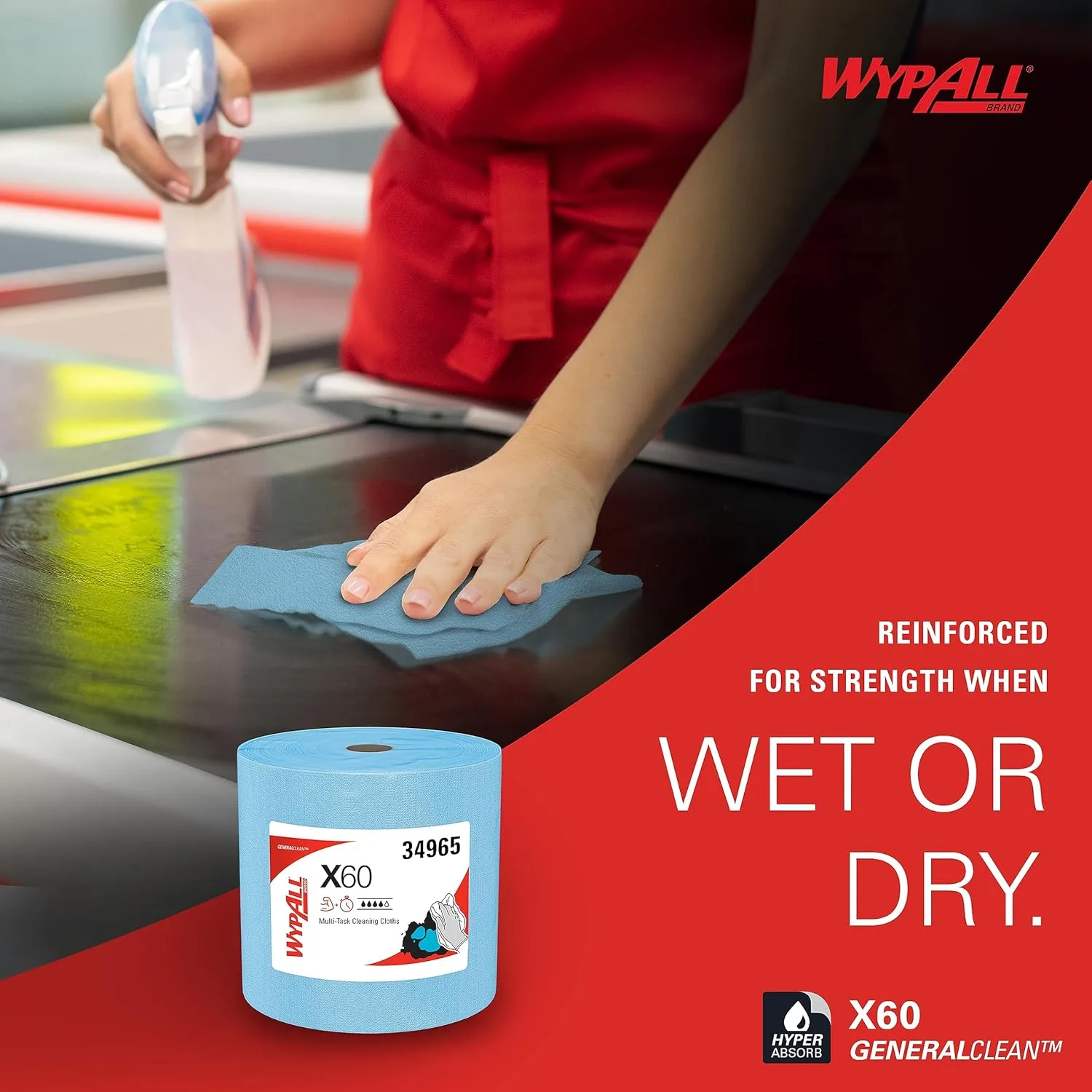 WypAll GeneralClean X60 Multi-Task Cleaning Cloths, Jumbo Roll, Blue, 1100 Sheets