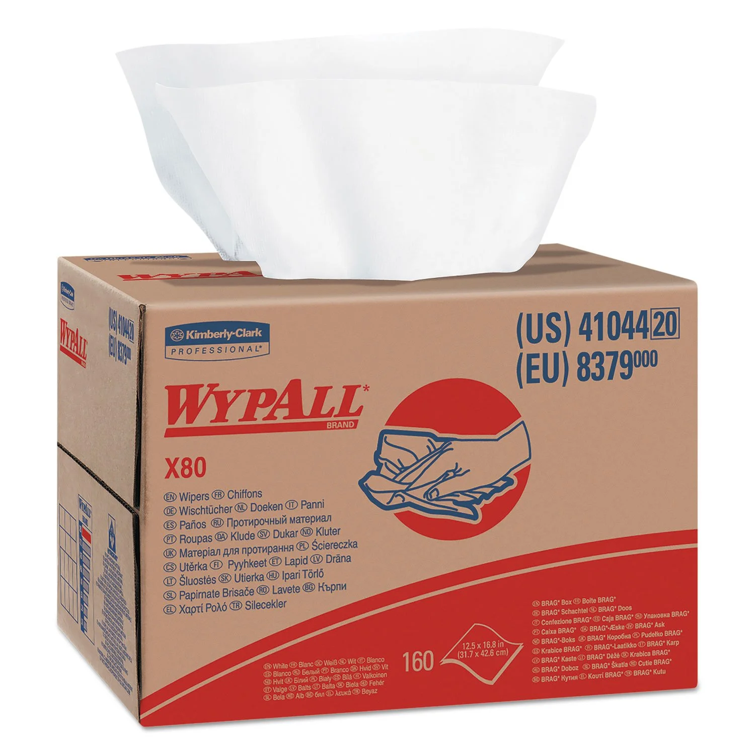 WypAll PowerClean X80 Heavy-Duty Shop Towels, White — 160 Sheets (Brag Box)