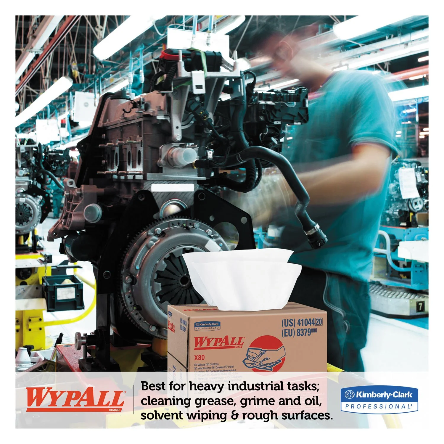 WypAll PowerClean X80 Heavy-Duty Shop Towels, White — 160 Sheets (Brag Box)