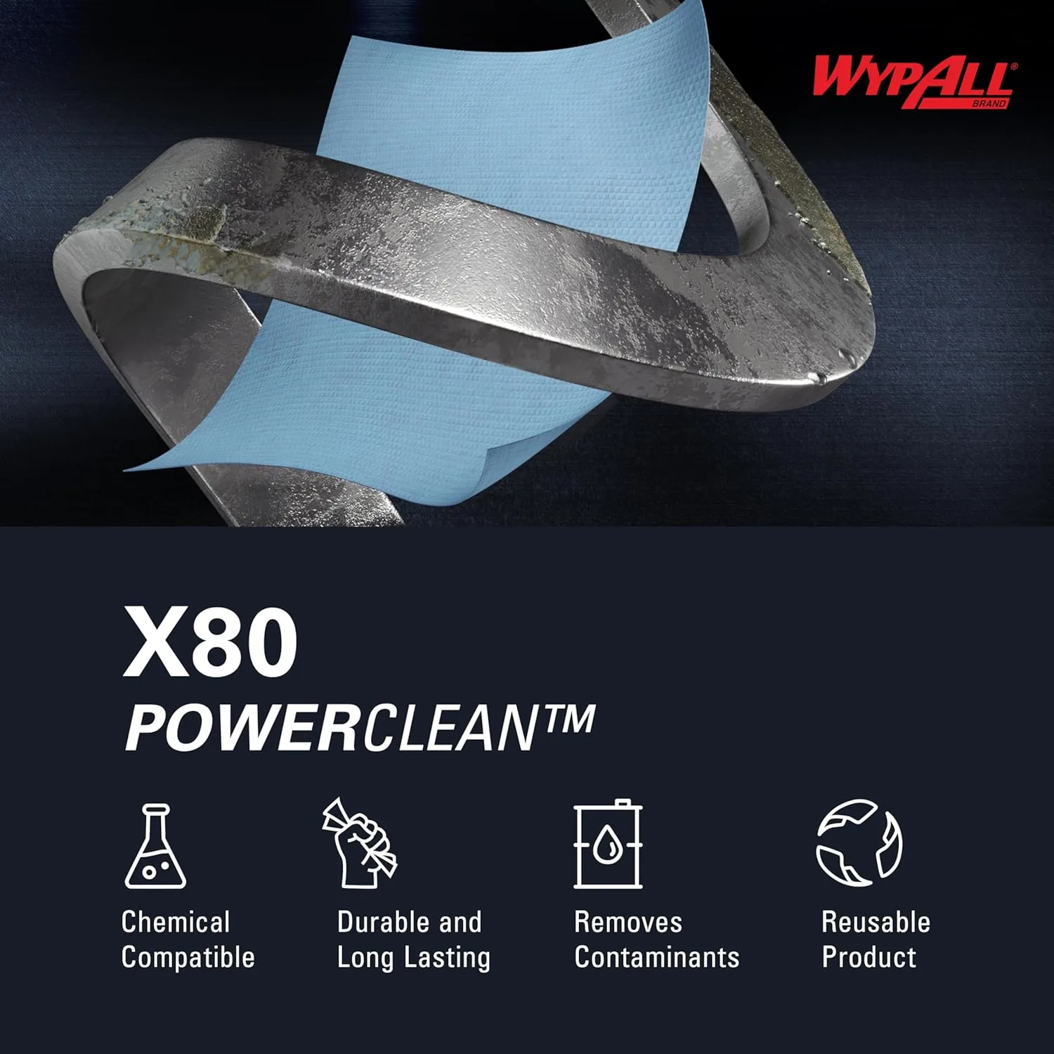 WypAll PowerClean X80 Cloths Heavy Duty Wipes, Jumbo Roll