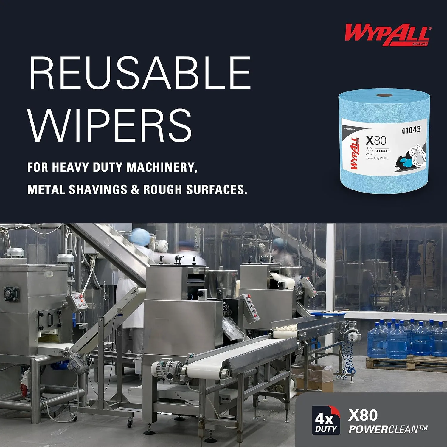 WypAll PowerClean X80 Cloths Heavy Duty Wipes, Jumbo Roll