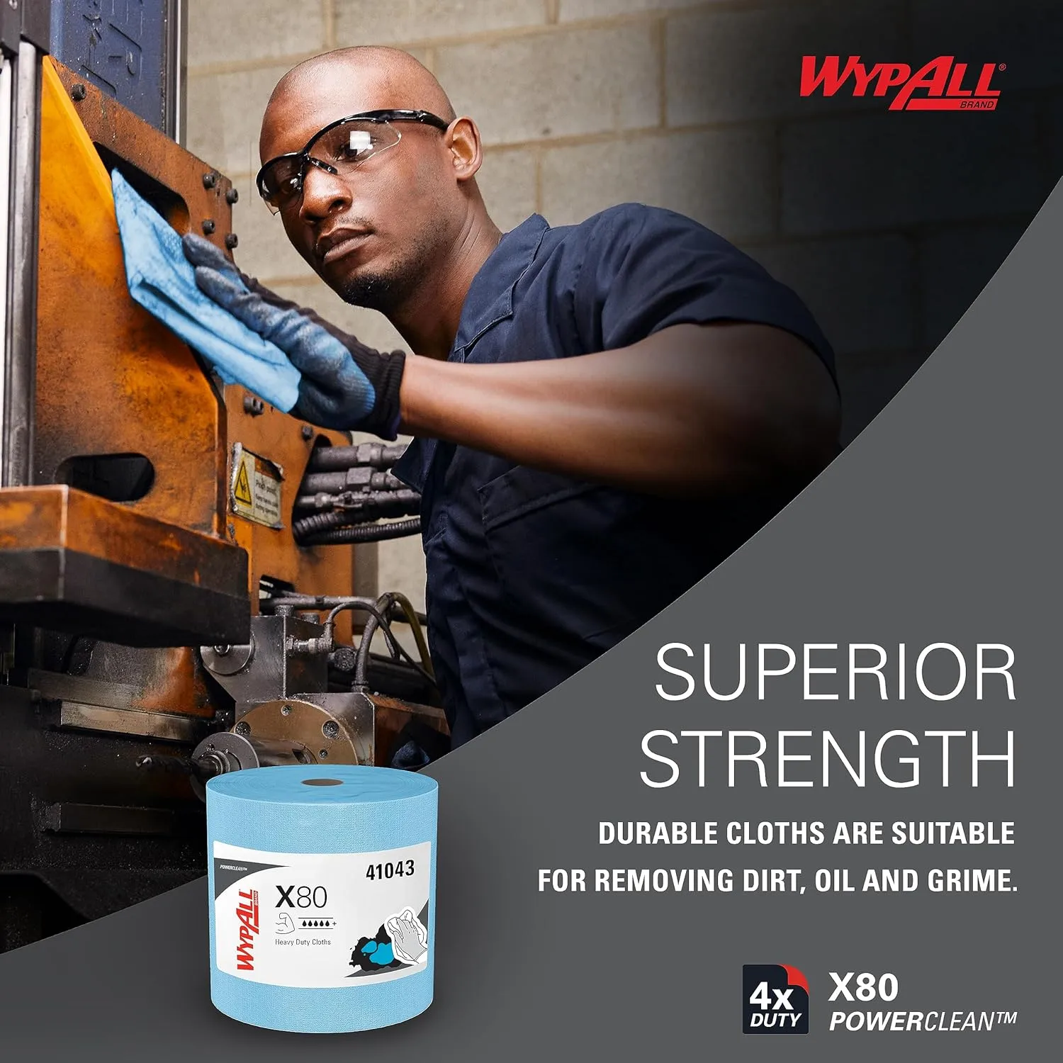 WypAll PowerClean X80 Cloths Heavy Duty Wipes, Jumbo Roll