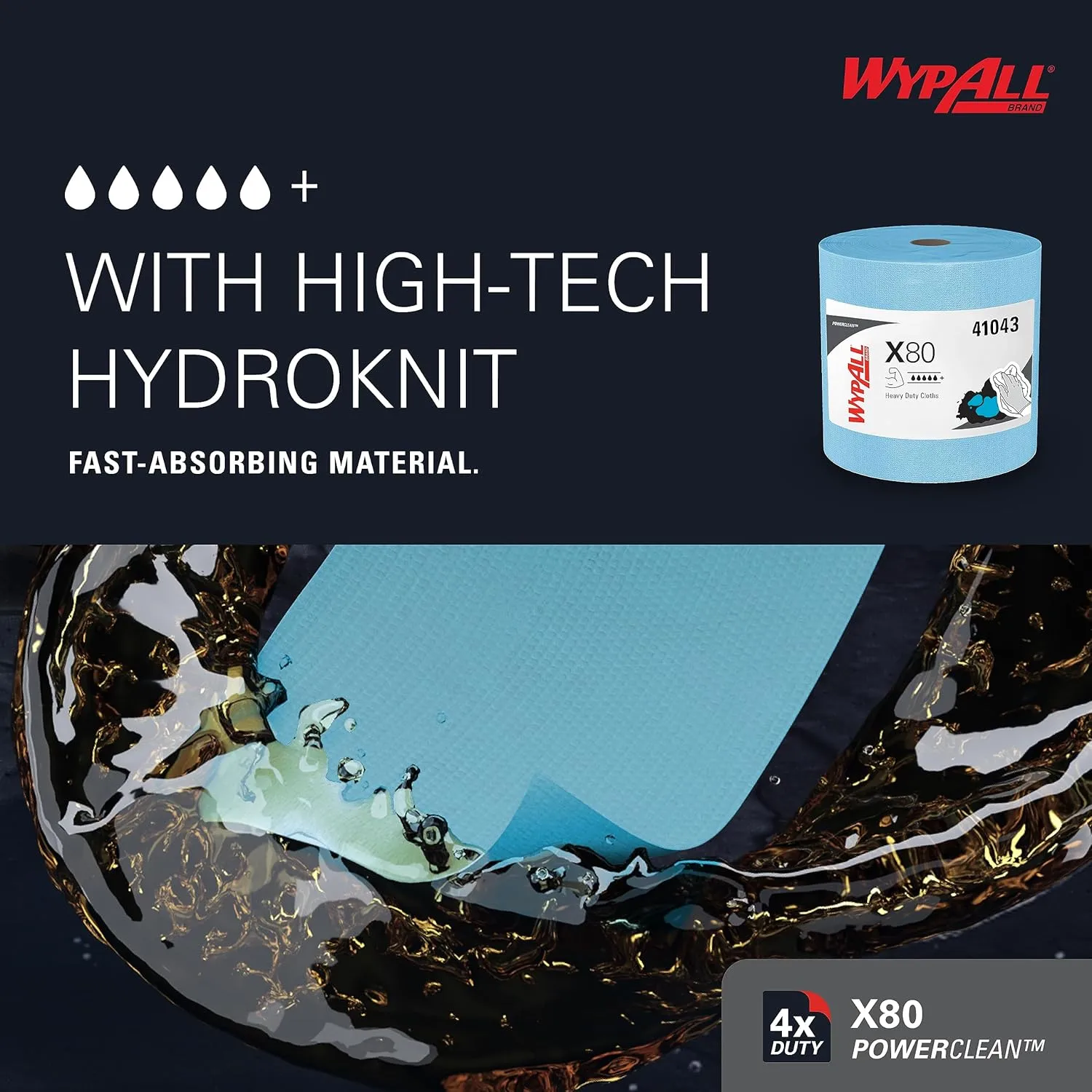 WypAll PowerClean X80 Cloths Heavy Duty Wipes, Jumbo Roll