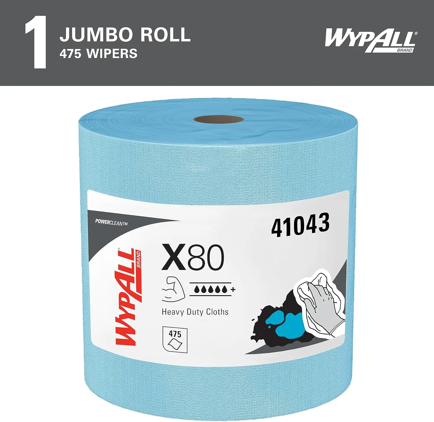 WypAll PowerClean X80 Cloths Heavy Duty Wipes, Jumbo Roll