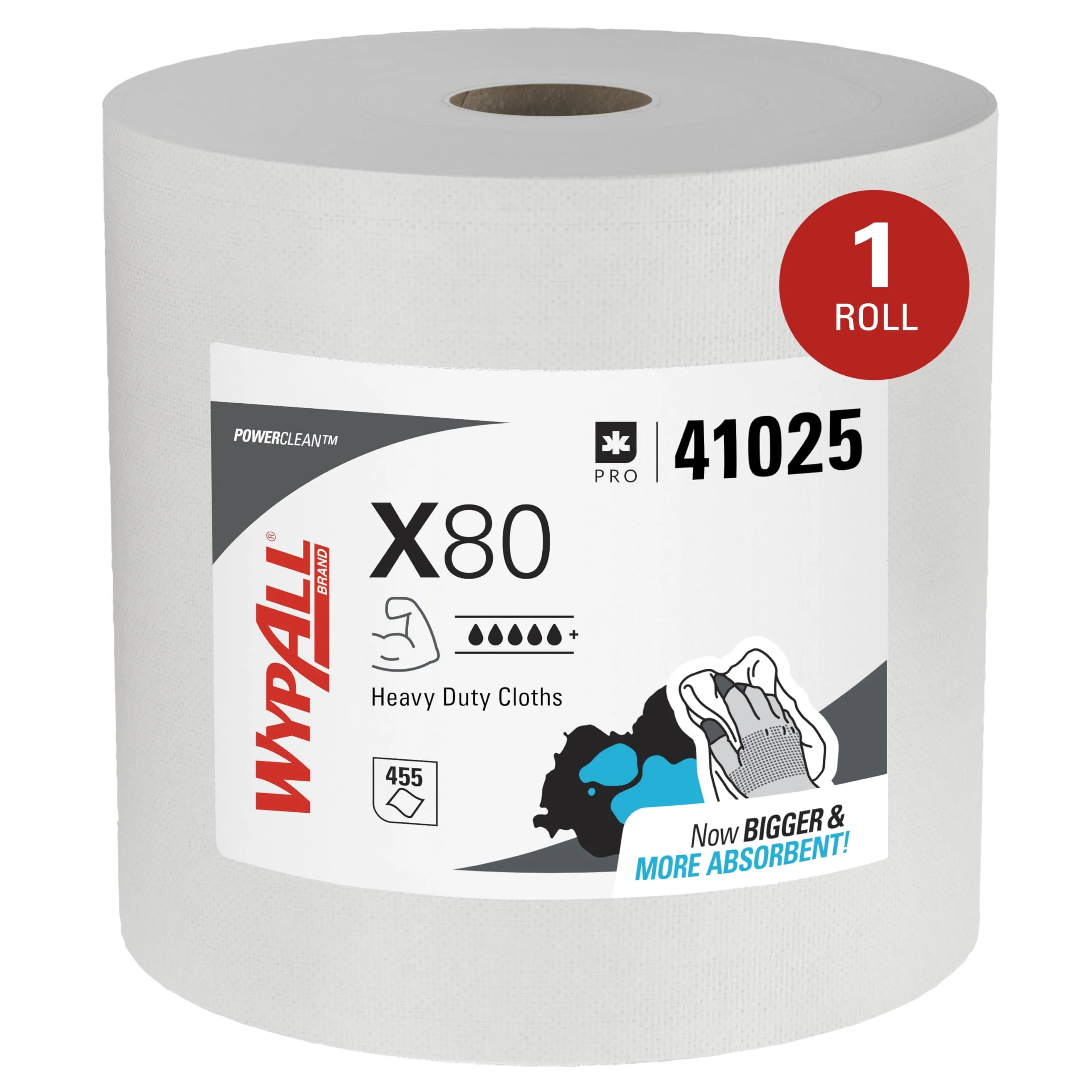 WypAll PowerClean X80 Cloths Heavy Duty Wipes, Jumbo Roll