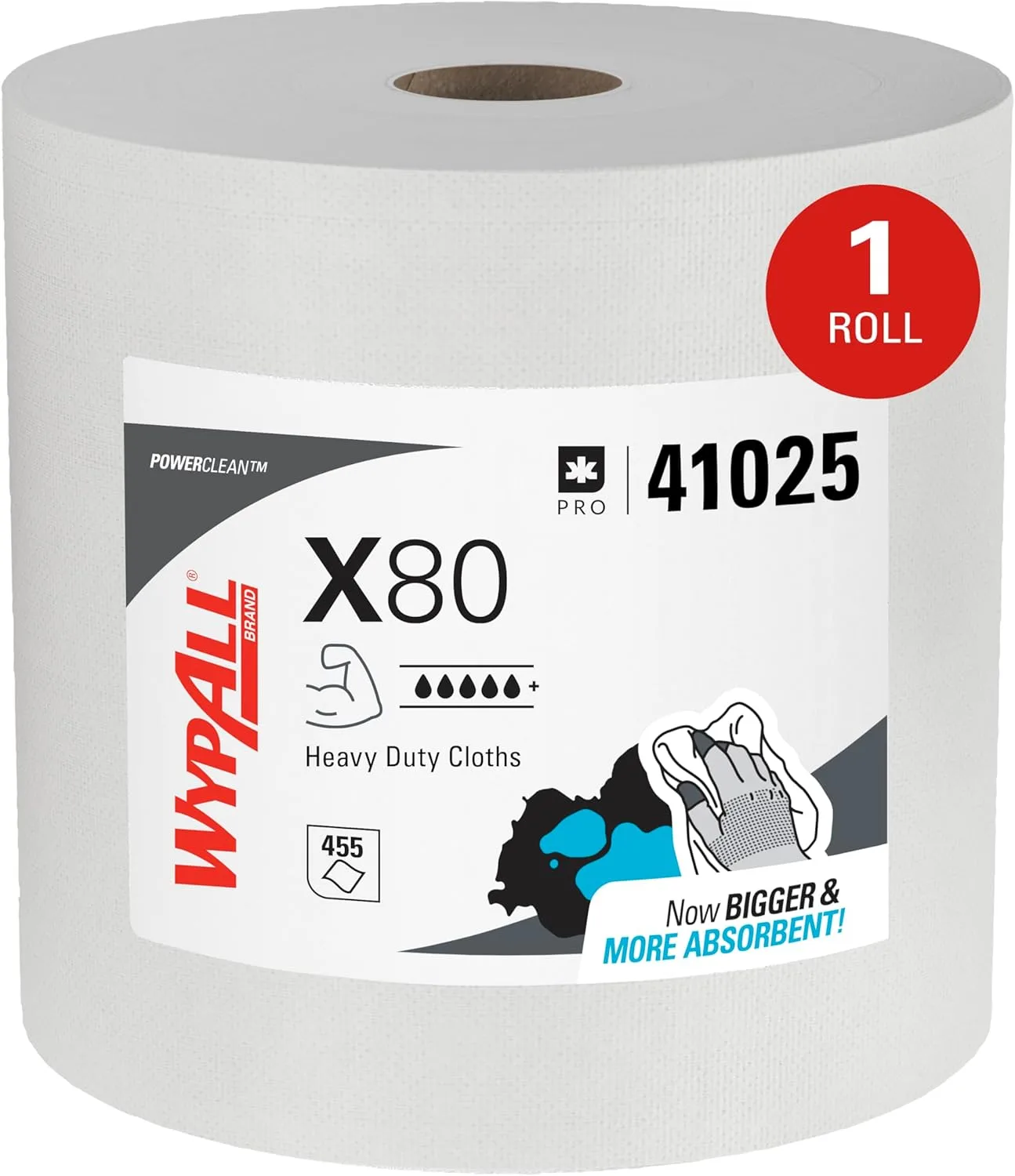 WypAll PowerClean X80 Cloths Heavy Duty Wipes, Jumbo Roll