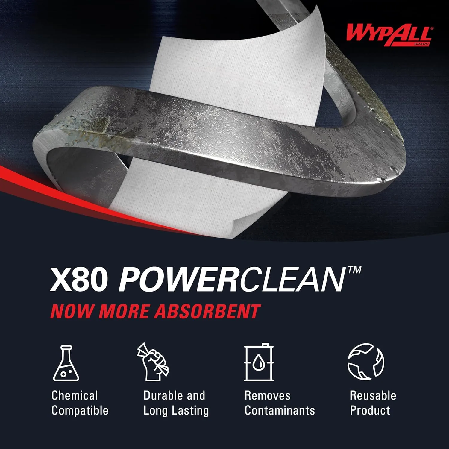 WypAll PowerClean X80 Cloths Heavy Duty Wipes, Jumbo Roll