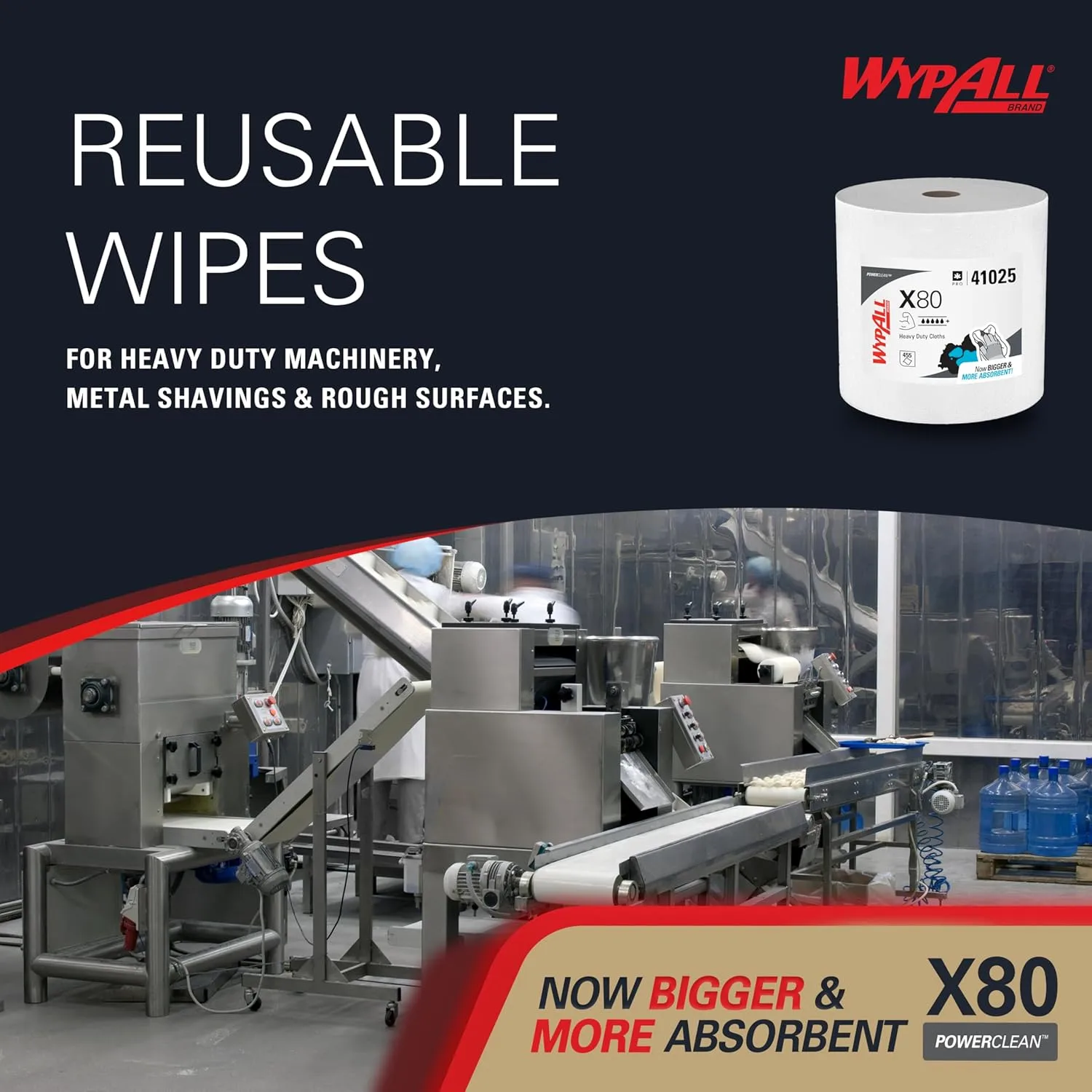 WypAll PowerClean X80 Cloths Heavy Duty Wipes, Jumbo Roll