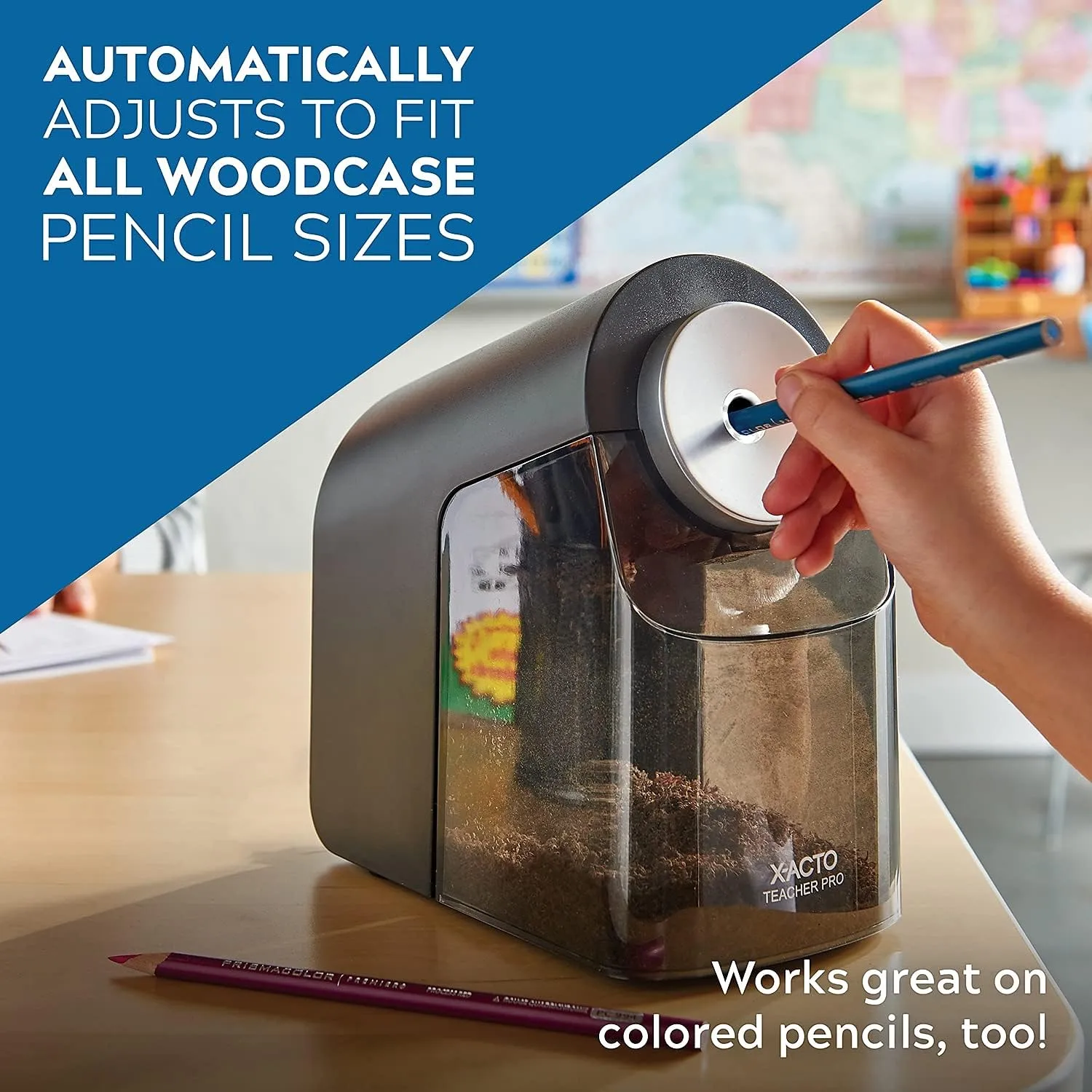 X-ACTO 1675 TeacherPro Classroom Electric Pencil Sharpener, Blue