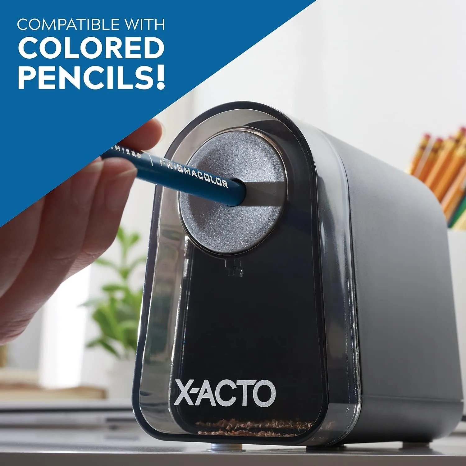 X-ACTO Pencil Sharpener, Mighty Mite Electric Pencil Sharpener, With Pencil Saver®, SafeStart® Motor, Black, 1 Count - Home