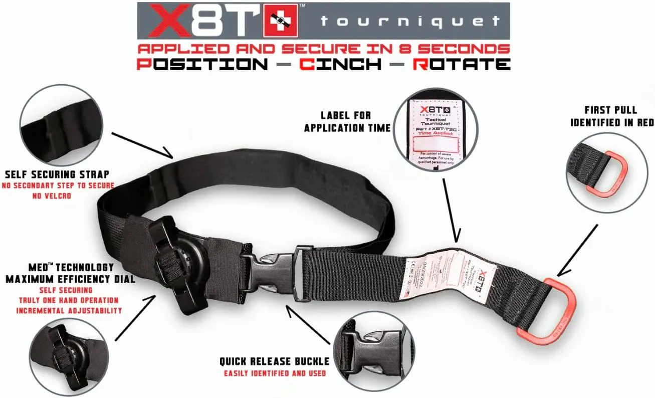 X8T TOURNIQUET Self-Securing Tourniquet with MED Dial and Quick-Release Buckle
