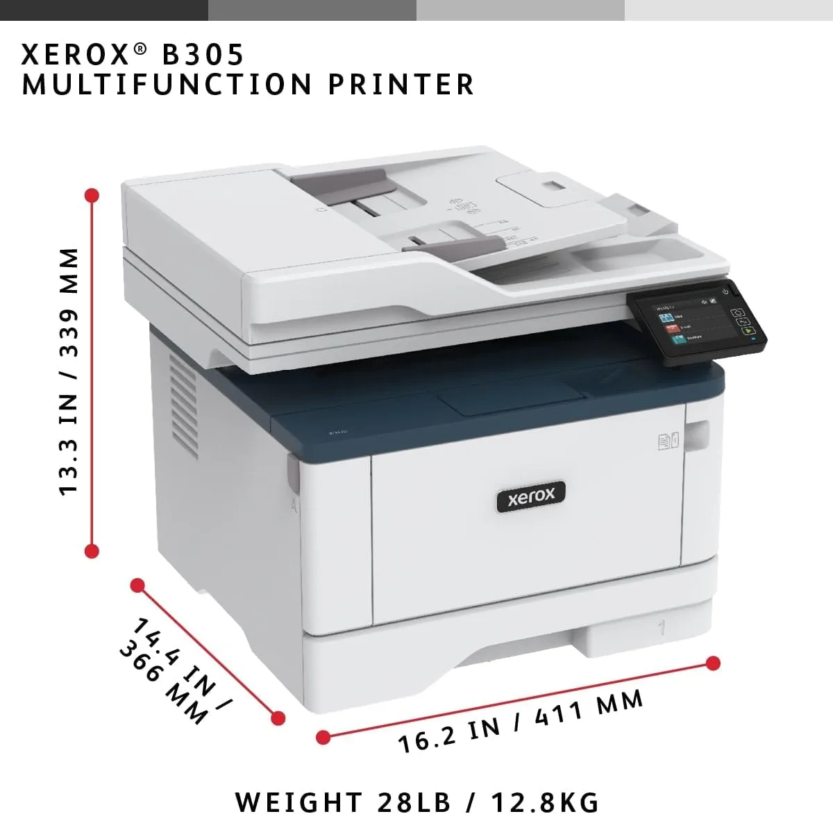 Xerox B305/DNI Multifunction Printer, Print/Scan/Copy, Black and White Laser, Wireless, All in One