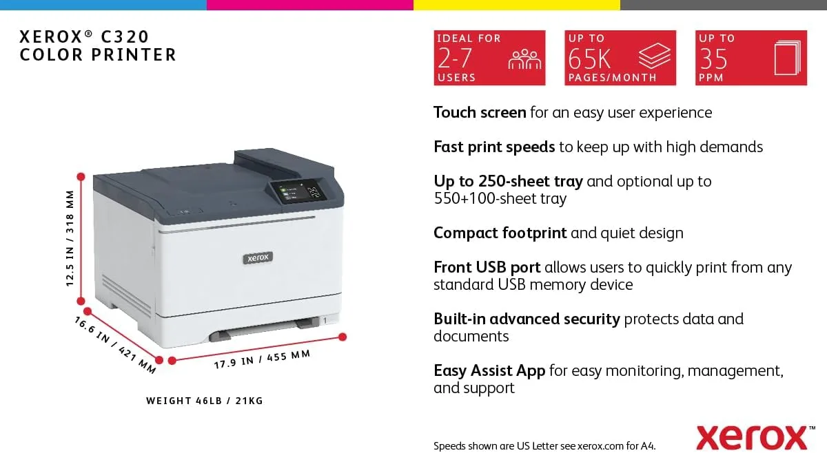 Xerox C320 Color Printer - Laser, up to 35 PPM, Duplex, WiFi