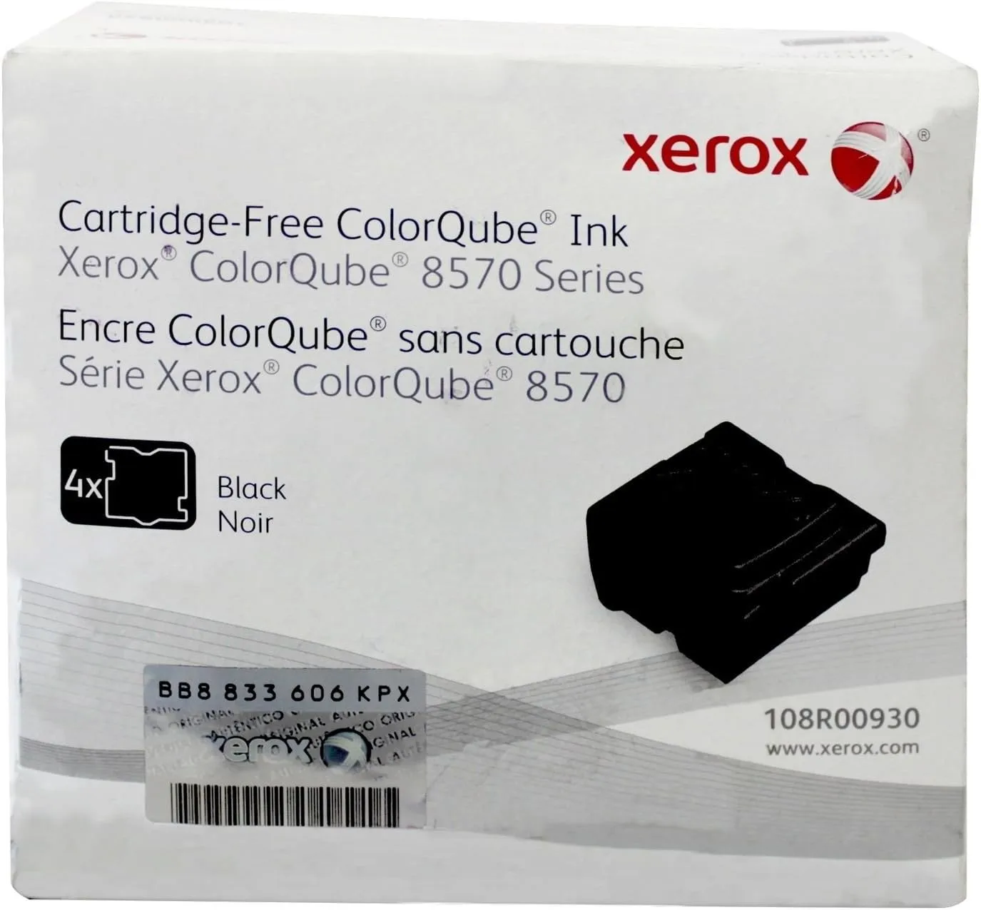 Xerox ColorQube 8570 Black Solid Ink Sticks, 4-Pack (108R00930)