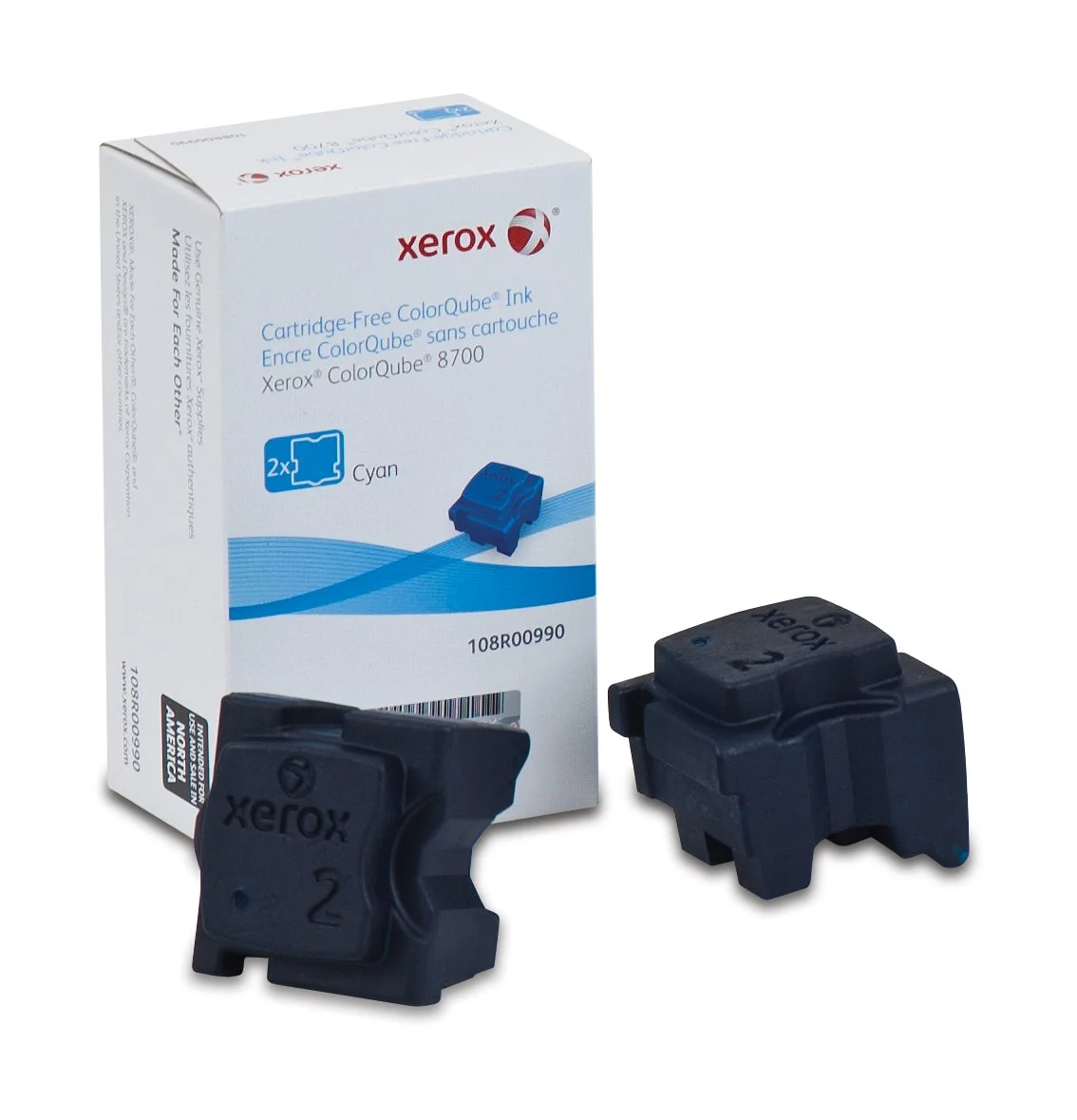 Genuine Xerox Cyan Solid Ink Sticks for ColorQube 8700 (2/Box) - 108R00990