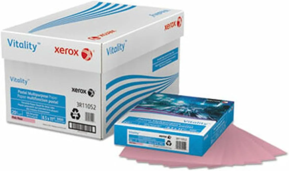 Xerox Vitality Pastel Color Multi-Use Printer & Copy Paper, 10 Reams, Pink, Letter Size, 5000 Sheets Per Case, 20 Lb, 30% Recycled - 3R11052-CT