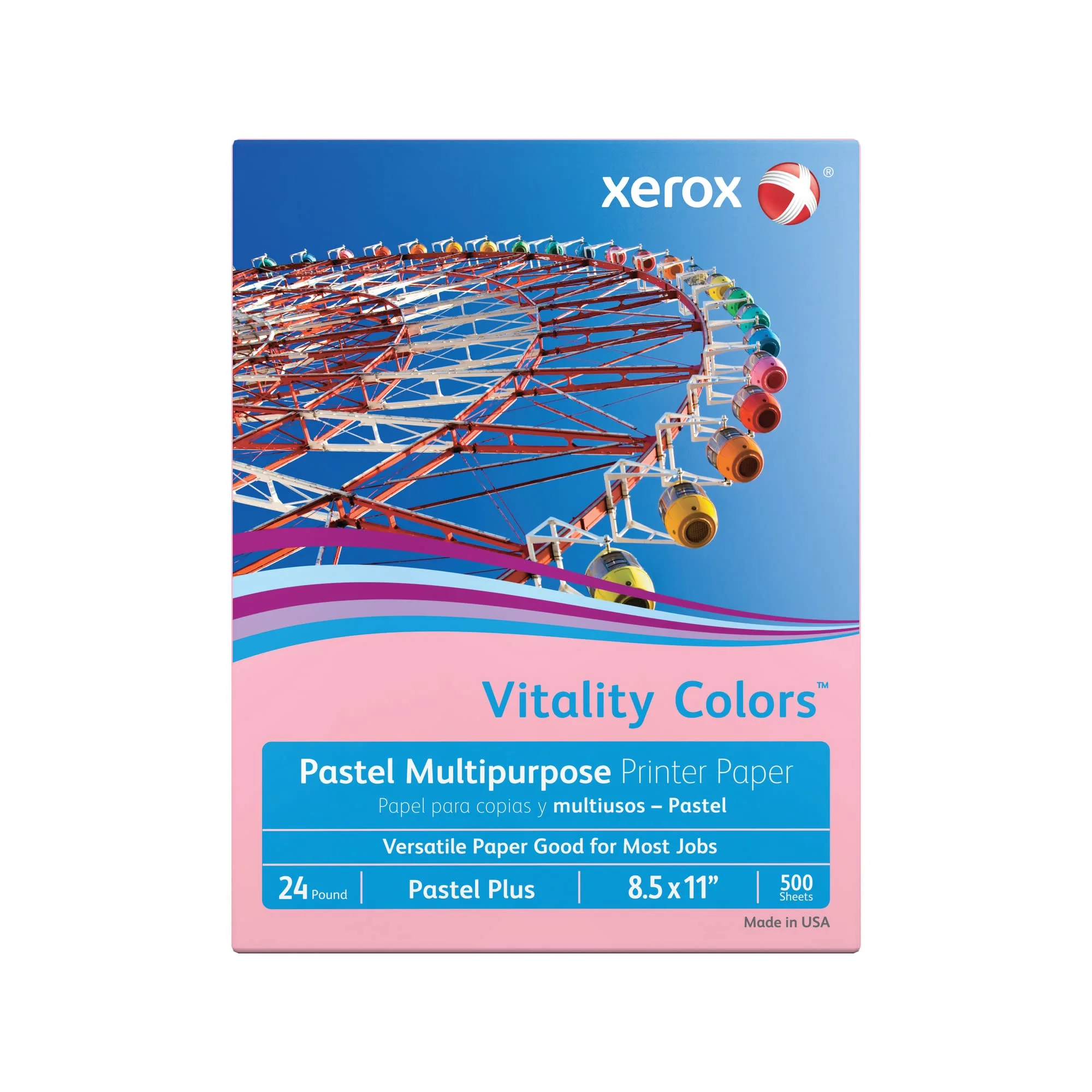 Xerox® Vitality Colors™ Pastel Plus Multipurpose Printer Paper, Letter Size, 24 Lb, 30% Recycled, Pink, Ream Of 500 Sheets