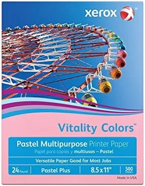 Xerox® Vitality Colors™ Pastel Plus Multipurpose Printer Paper, Letter Size, 24 Lb, 30% Recycled, Pink, Ream Of 500 Sheets