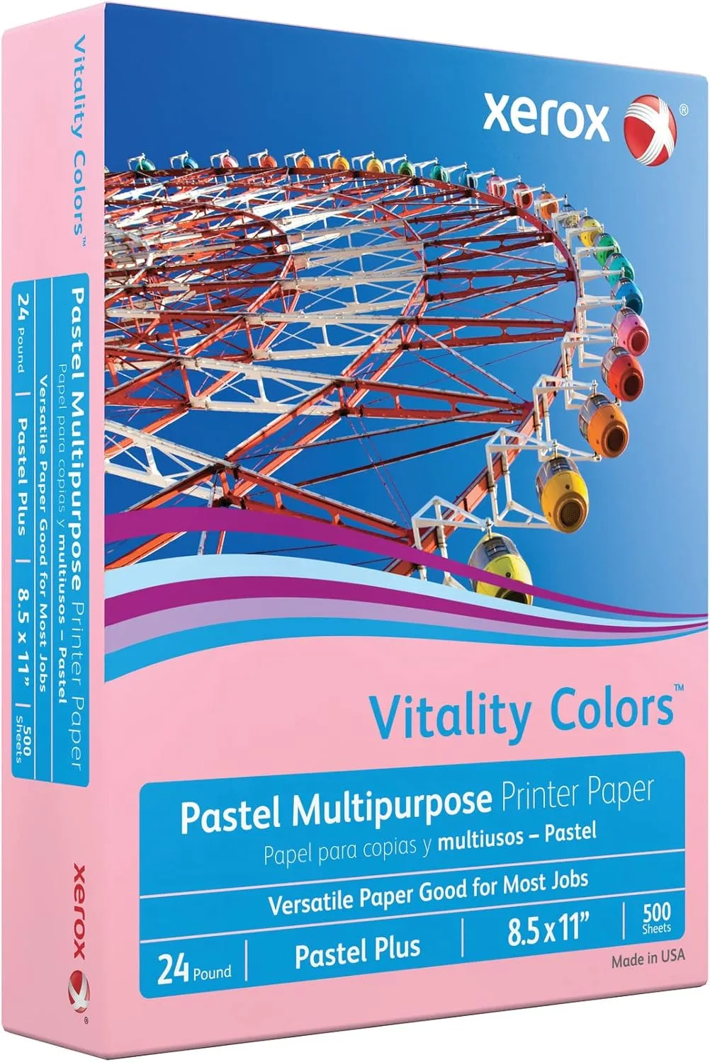 Xerox® Vitality Colors™ Pastel Plus Multipurpose Printer Paper, Letter Size, 24 Lb, 30% Recycled, Pink, Ream Of 500 Sheets