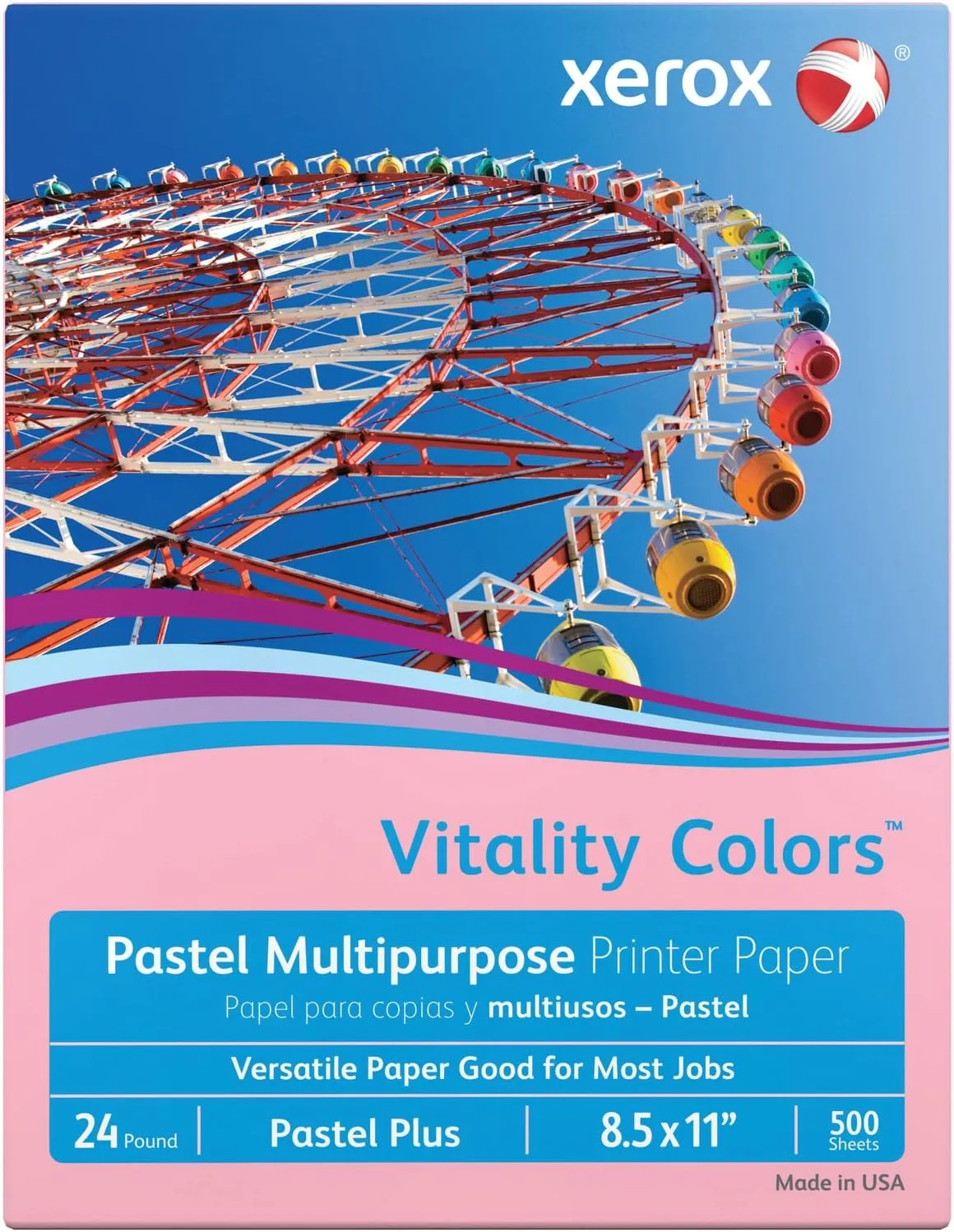 Xerox® Vitality Colors™ Pastel Plus Multipurpose Printer Paper, Letter Size, 24 Lb, 30% Recycled, Pink, Ream Of 500 Sheets