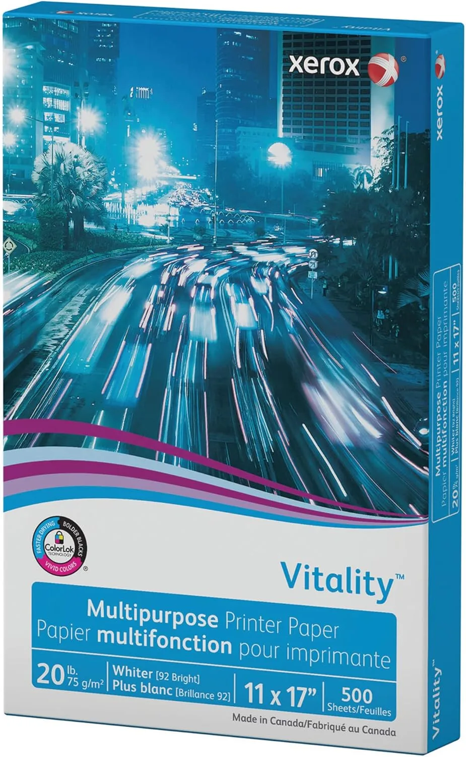 Xerox Vitality Multi-Use Printer & Copy Paper, 1 Ream, White, Ledger (11in x 17in), 500 Sheets Per Ream, 20 Lb, 92 Brightness, FSC Certified