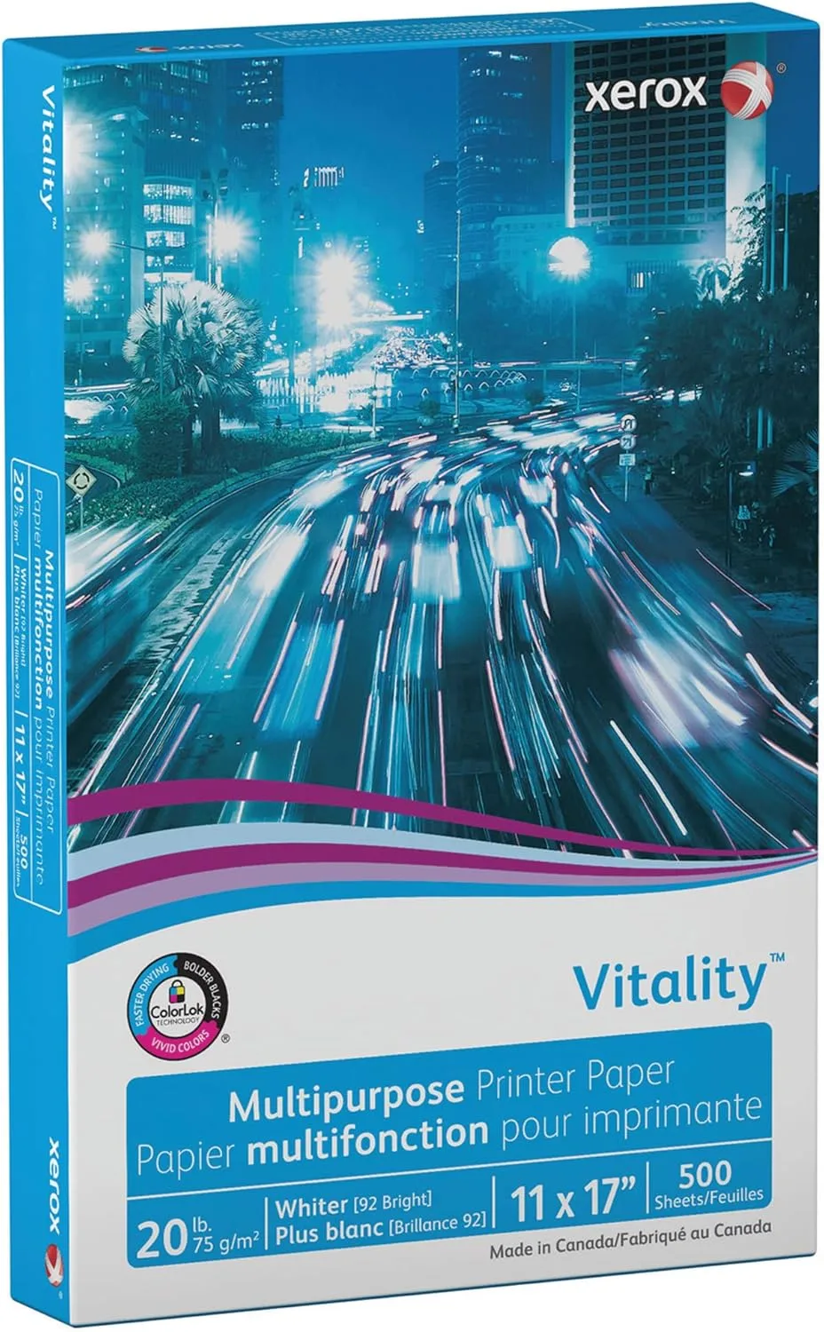Xerox Vitality Multi-Use Printer & Copy Paper, 1 Ream, White, Ledger (11in x 17in), 500 Sheets Per Ream, 20 Lb, 92 Brightness, FSC Certified