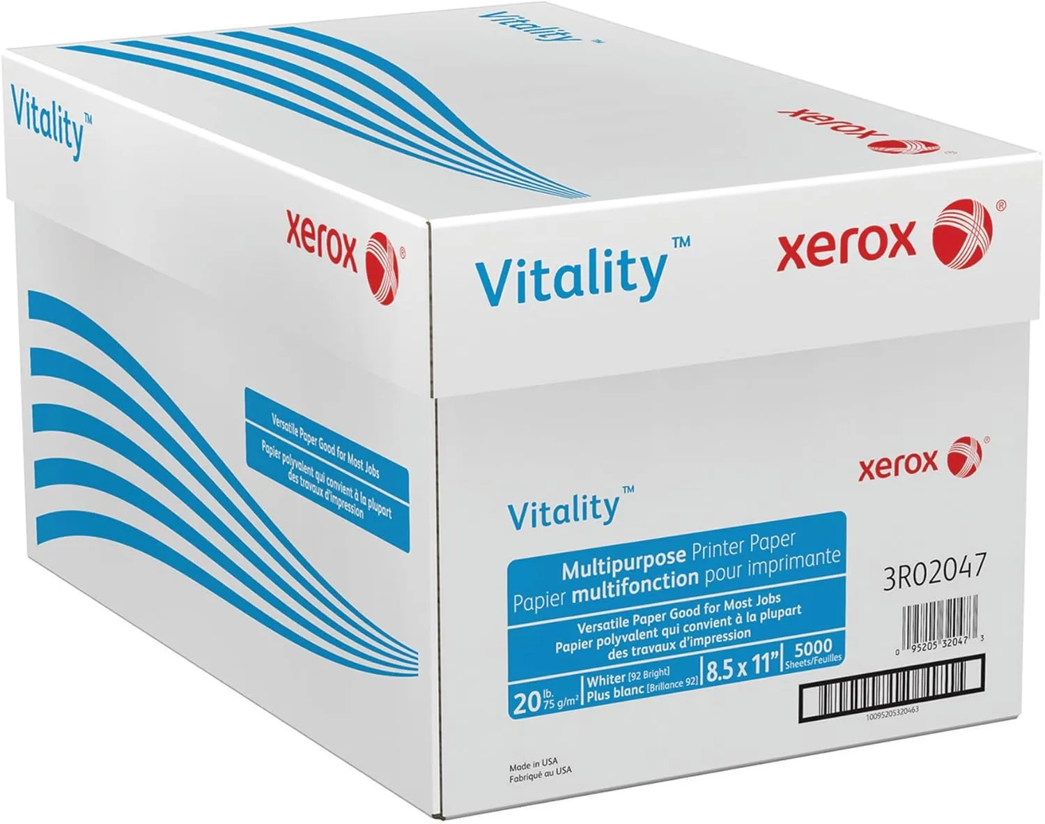 Xerox Vitality Multi-Use Printer & Copy Paper, 10 Reams, White, Letter (8.5in x 11in), 5000 Sheets Per Case, 20 Lb