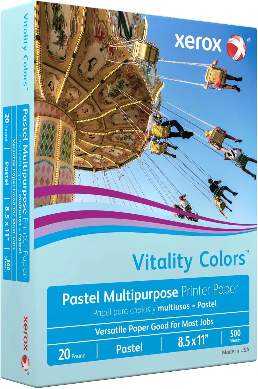 Xerox® Vitality™ Pastel Color Multi-Use Printer & Copy Paper, 10 Reams, Blue, Letter (8.5" x 11"), 5000 Sheets Per Case, 20 Lb, FSC® Certified, 30% Recycled