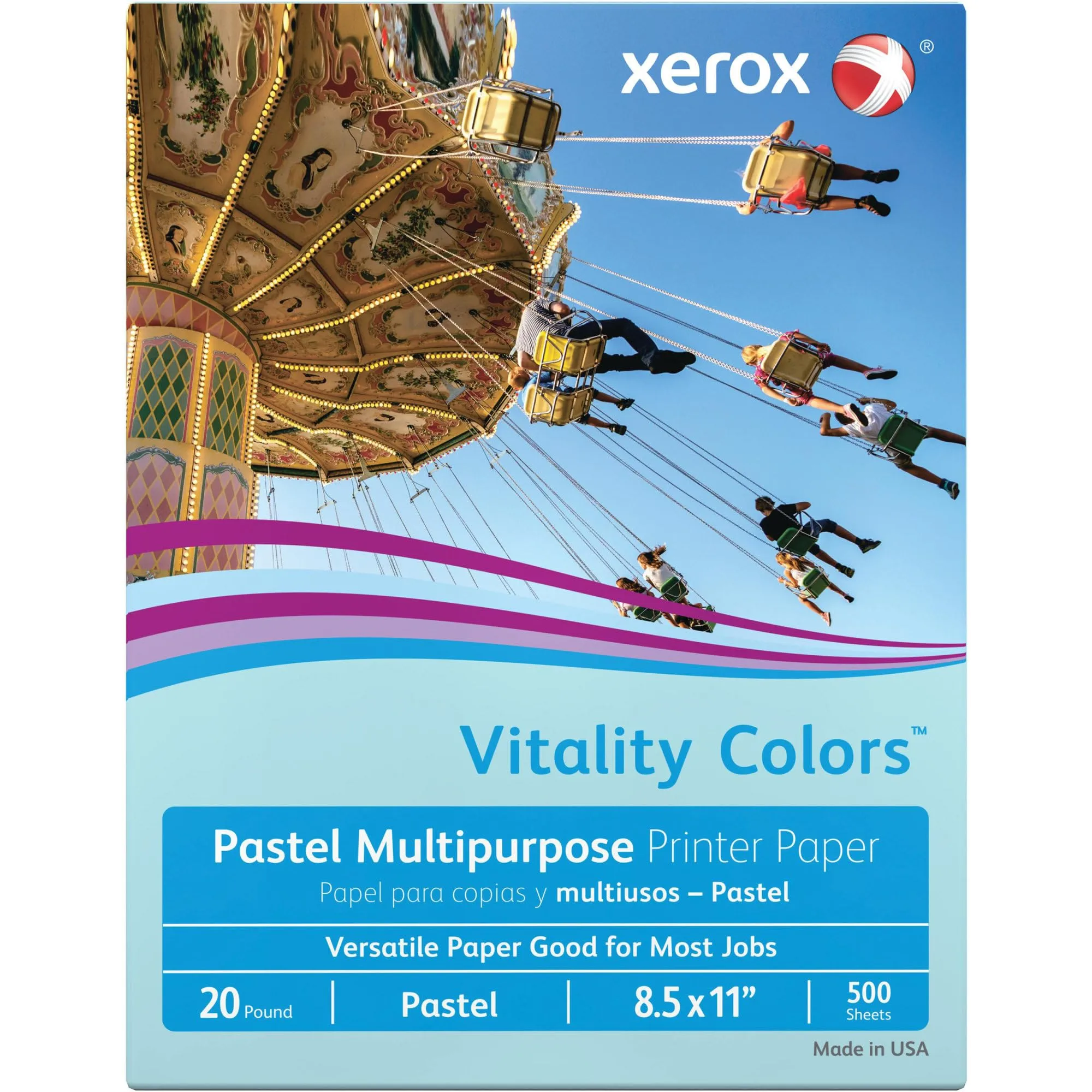 Xerox® Vitality Colors™ Multipurpose Printer Paper, Letter Paper Size, 20 Lb, 30% Recycled, Blue, Ream Of 500 Sheets