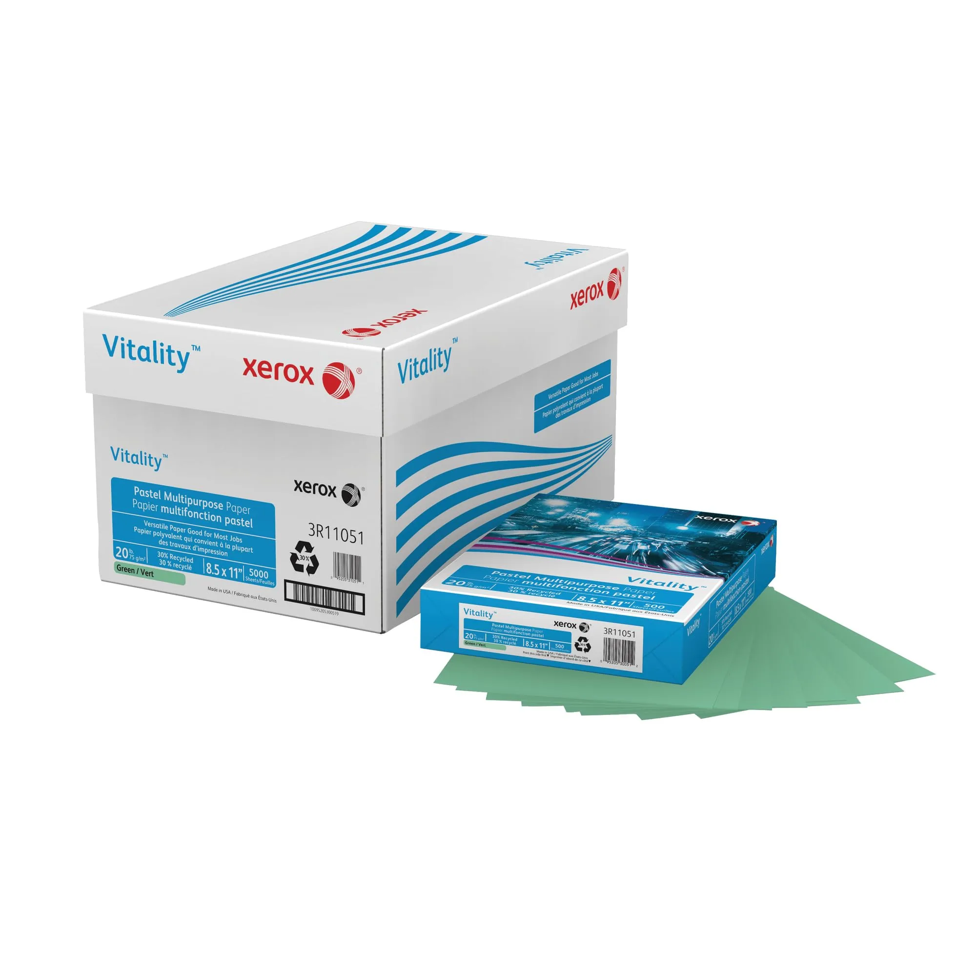 Xerox® Vitality™ Pastel Color Multi-Use Printer & Copy Paper, 10 Reams, Green, Letter (8.5" x 11"), 5000 Sheets Per Case