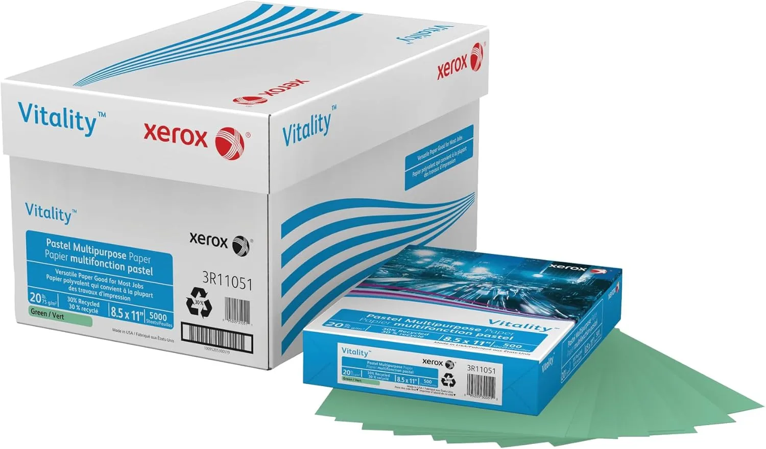 Xerox® Vitality™ Pastel Color Multi-Use Printer & Copy Paper, 10 Reams, Green, Letter (8.5" x 11"), 5000 Sheets Per Case