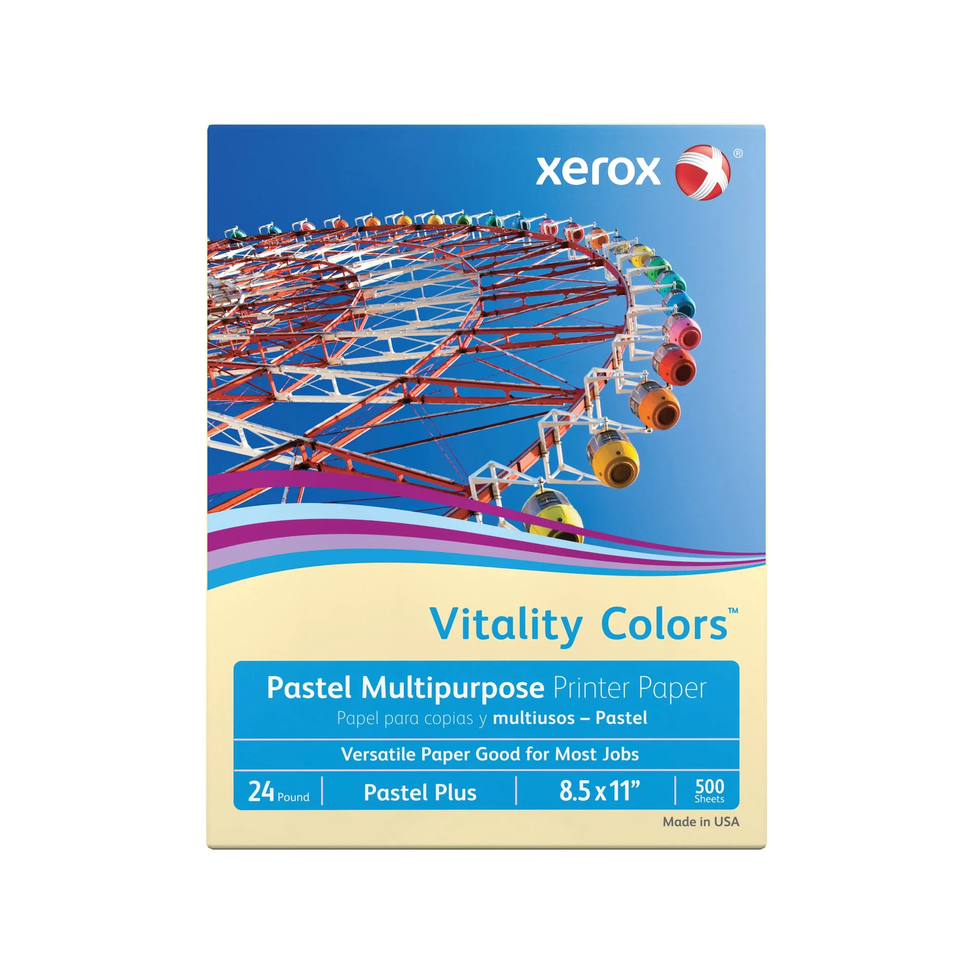Xerox Vitality Colors Pastel Plus Multipurpose Printer Paper, 24 lb, Ivory, Letter, 500 Sheets (Ream)