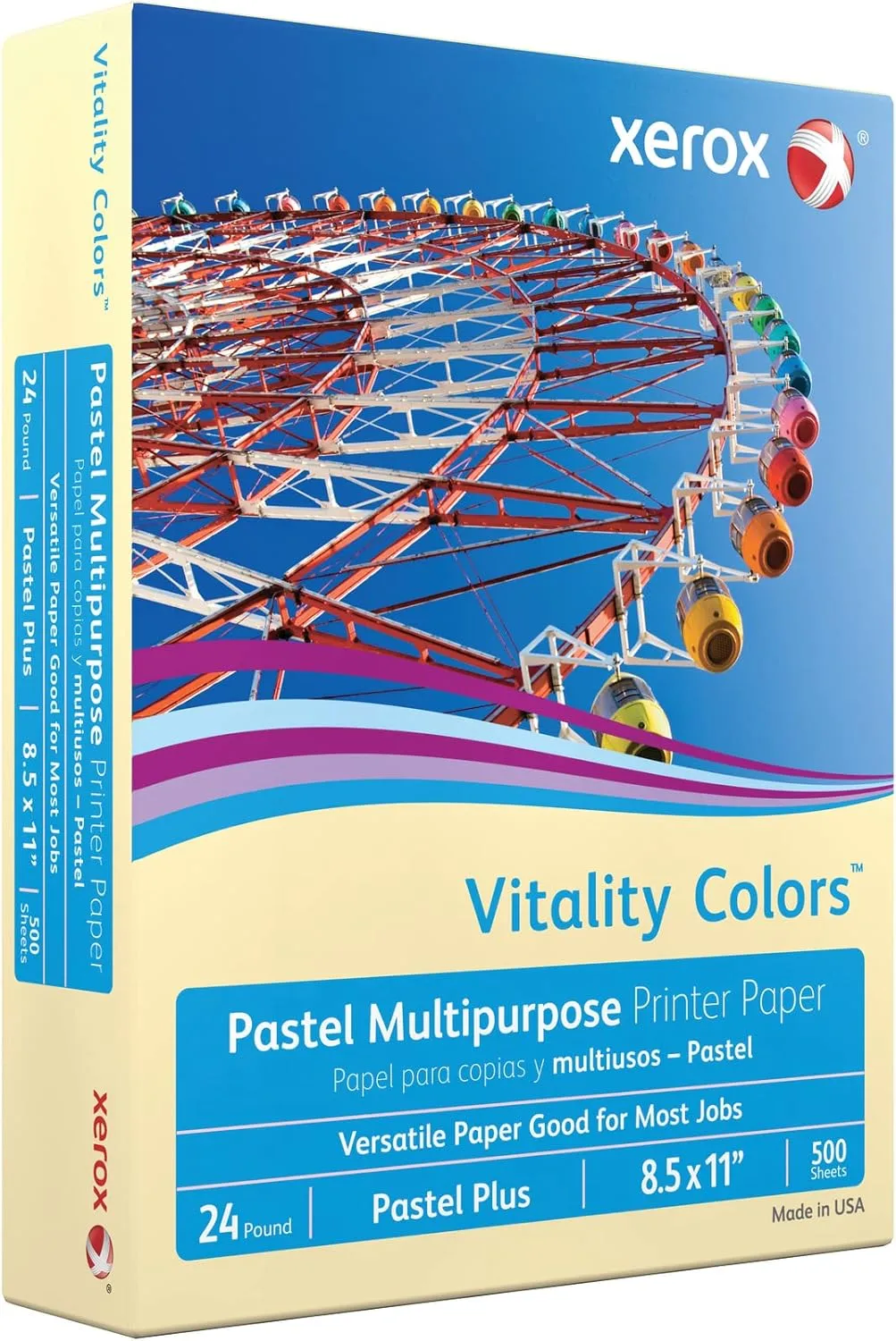 Xerox Vitality Colors Pastel Plus Multipurpose Printer Paper, 24 lb, Ivory, Letter, 500 Sheets (Ream)