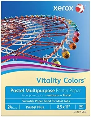 Xerox Vitality Colors Pastel Plus Multipurpose Printer Paper, 24 lb, Ivory, Letter, 500 Sheets (Ream)