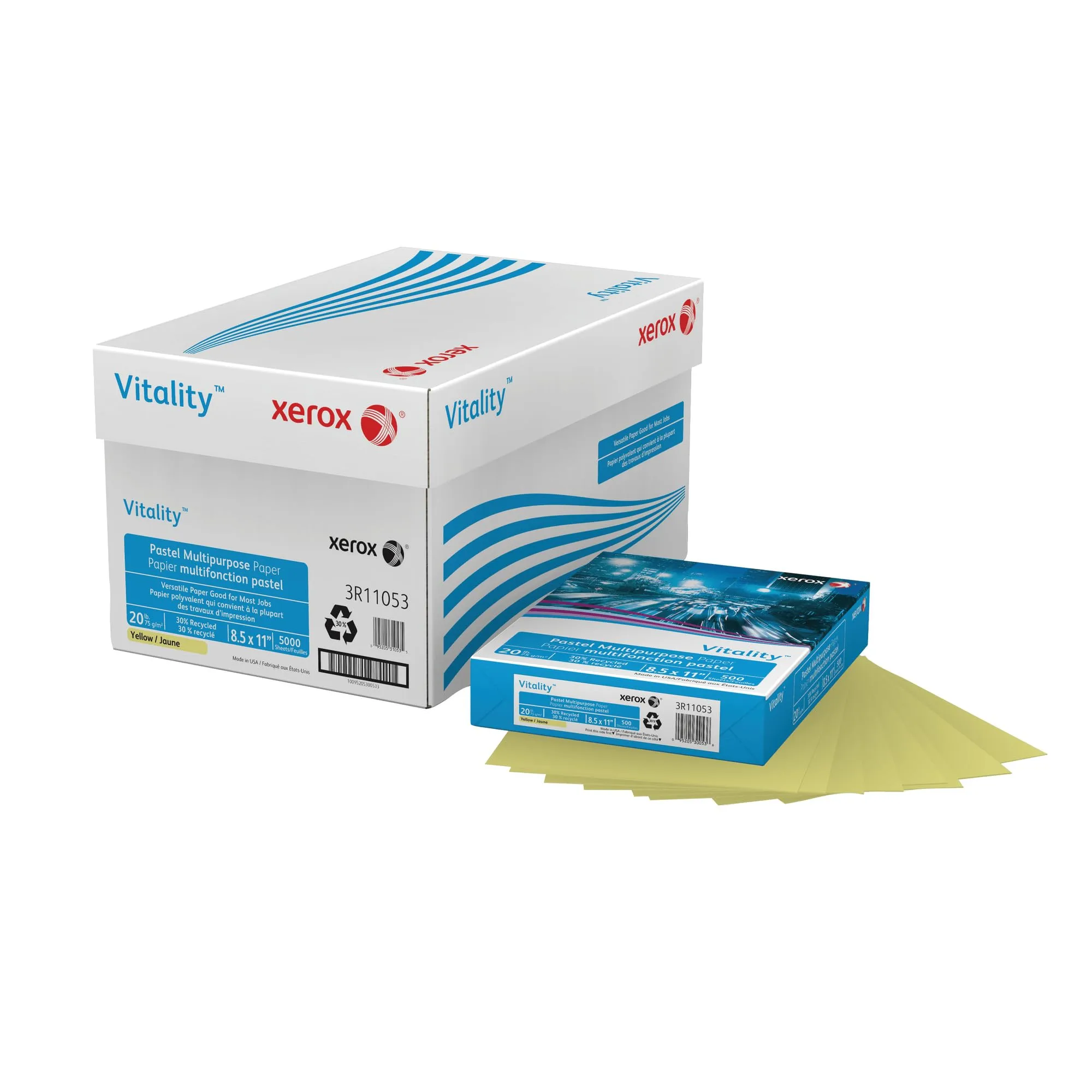 Xerox Vitality Pastel Color Multi-Use Copy Paper, 10 Reams (5000 Sheets), Yellow, Letter, 20 lb - 3R11053-CT