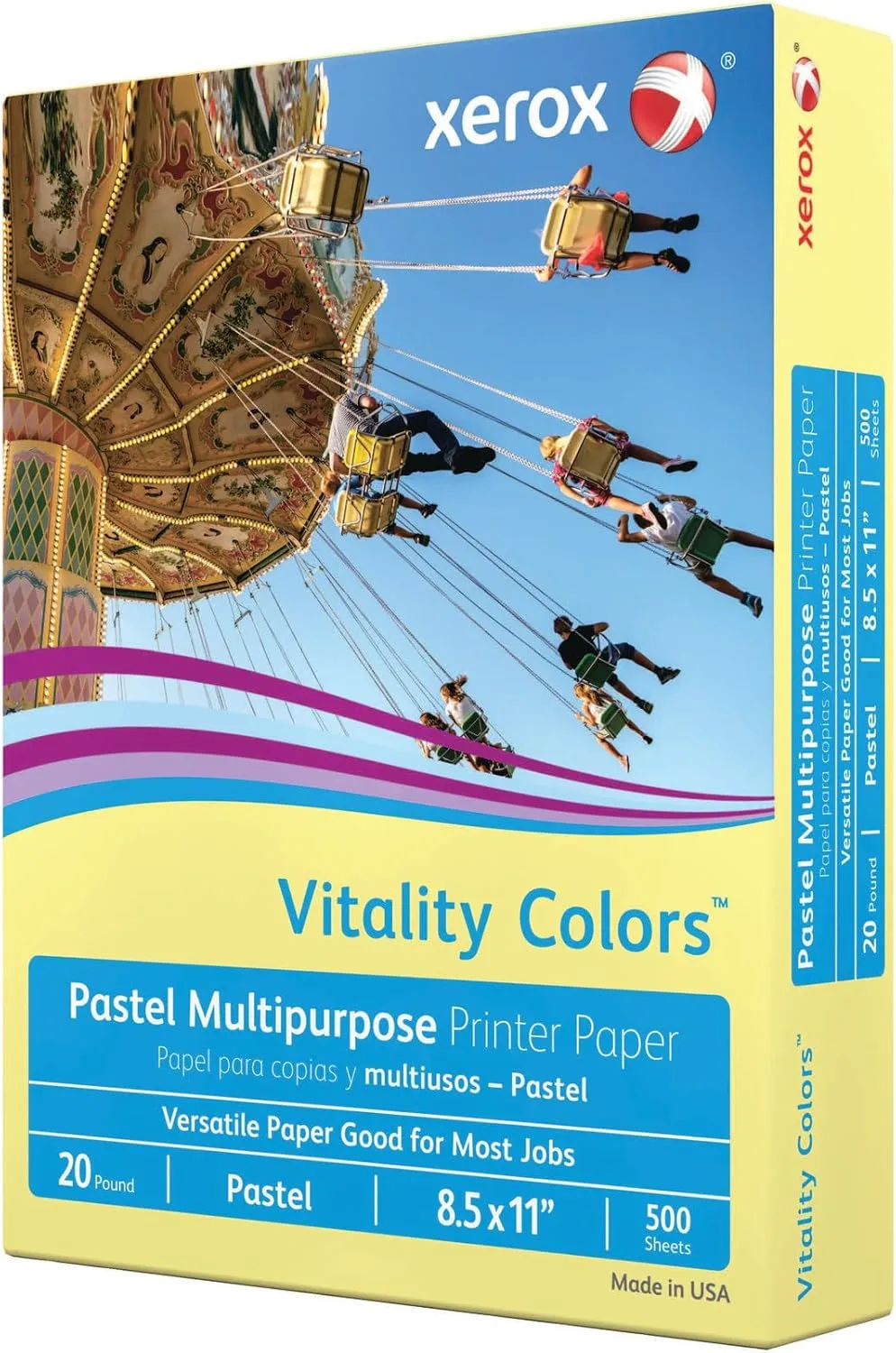 Xerox Vitality Pastel Color Multi-Use Copy Paper, 10 Reams (5000 Sheets), Yellow, Letter, 20 lb - 3R11053-CT