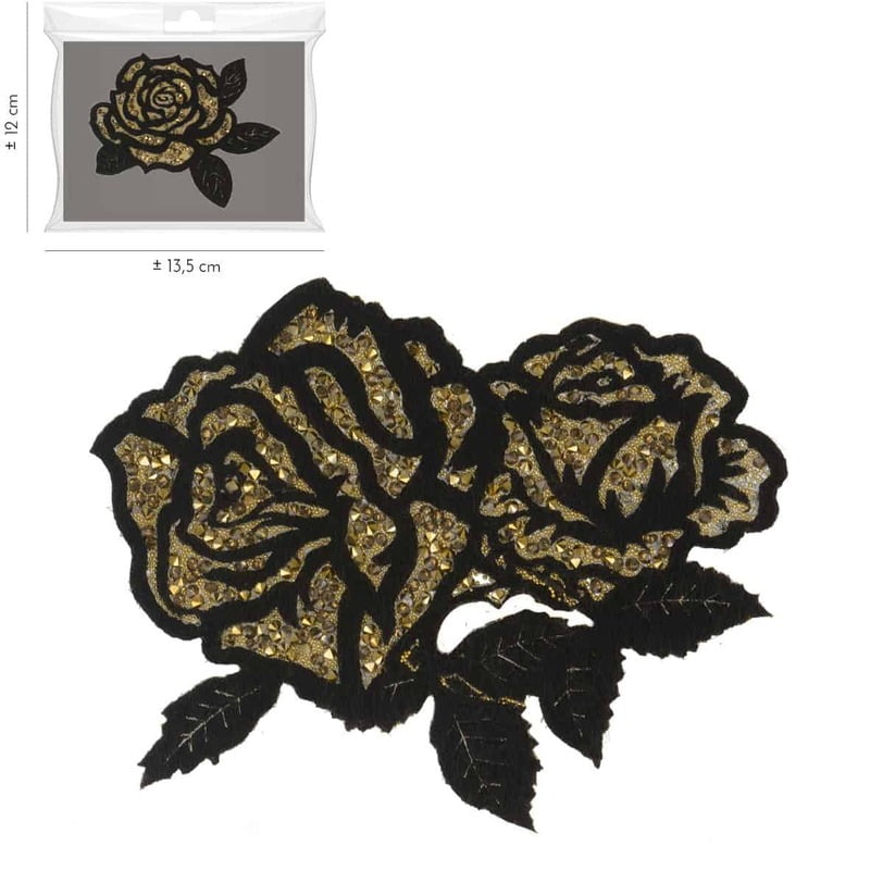 Applicazione Termo Rosa con Pietre e Strass Oro, 18583 Applicazione Termo Rosa con Pietre e Strass Oro, 18583