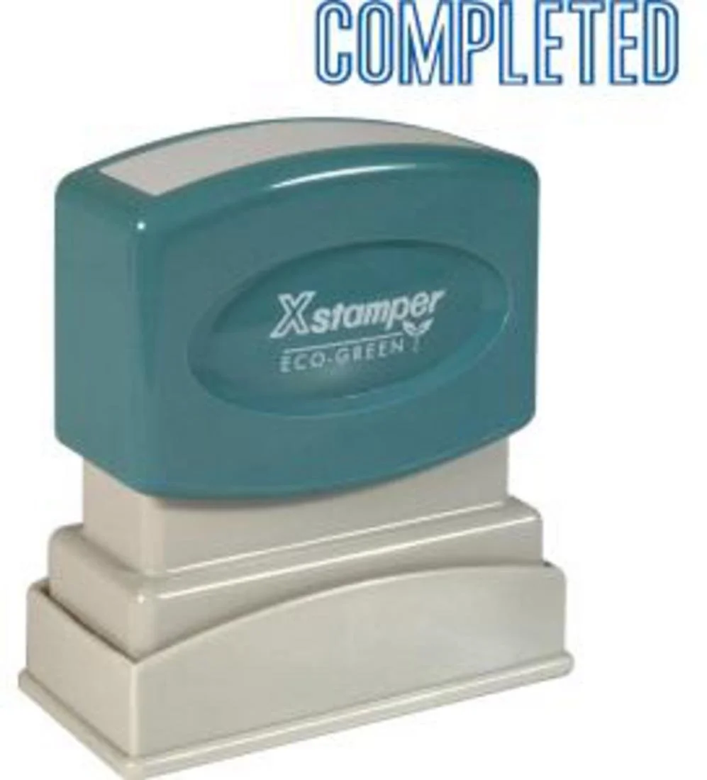 Xstamper 1026 Completed Pre Inked Laser Engraved Rubber Stamp, Blue Ink, Impression Size: 1/2" x 1-5/8"
